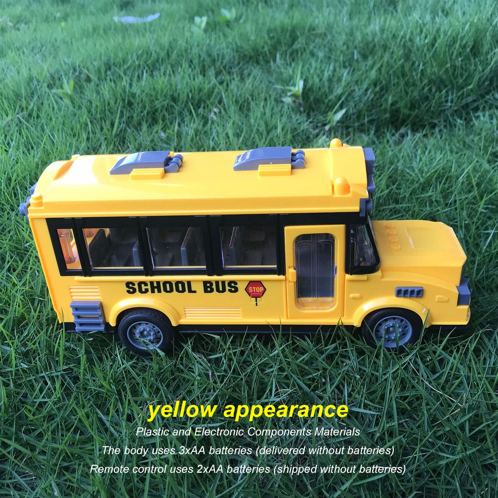 Scuolabus giocattolo, auto telecomandata scala 1/30 con luci anteriori e carrozzeria, apertura manuale porta cabina destra, veicolo giocattolo per bambini e collezionisti adulti