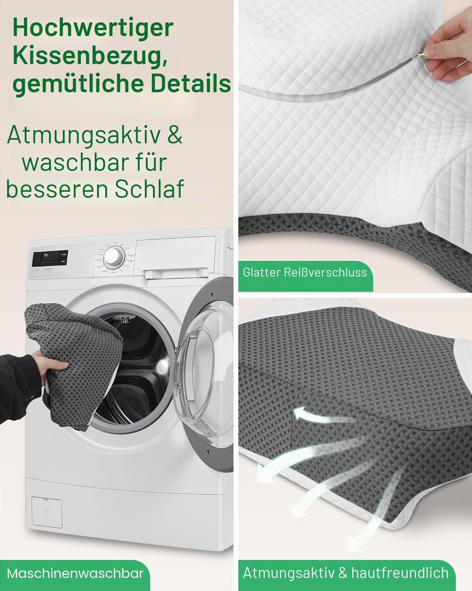 Seitenschläferkissen Memory Foam mit Armloch, 55/38x35.5x15cm | Speziell für Seitenschläfer zur Druckentlastung für Schultern & Arme, Mittelfest, CertiPUR-US Memory-Schaum, OEKO-TEX Stoff