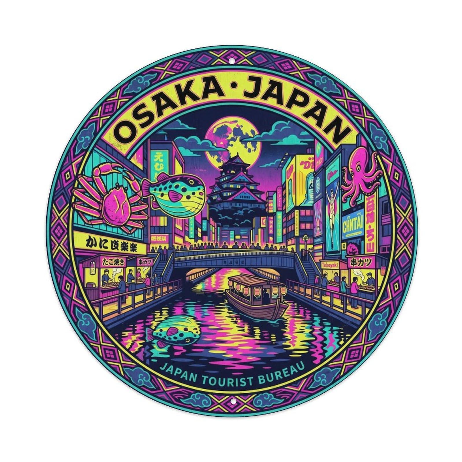 Osaka Dotonbori Canal Reflection Ukiyo E Japanese Metal Tin Sign