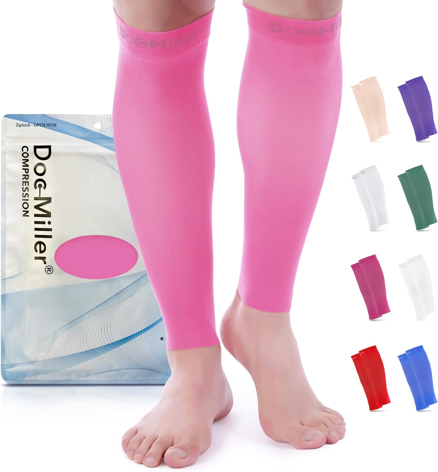 Doc Miller Compression Calf Sleeve for Men & Women, Premium Medical Grade, 15-20mmHg Graduated Support for Running, Calf Tear, Shin Splints, Knee High, Calf Sleeves, 1 Pair