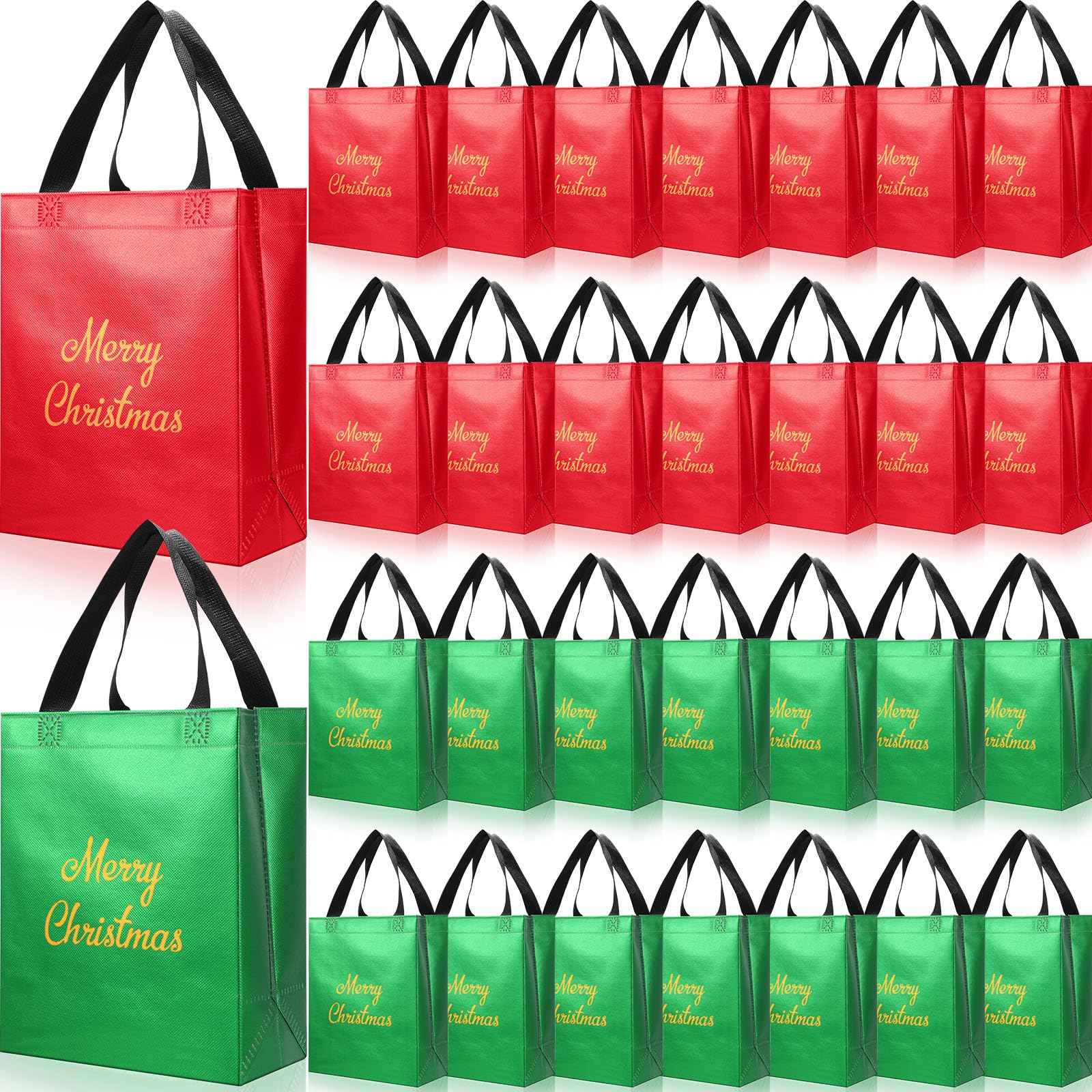 Paterr 30 Pieces Christmas Gift Bags Nonwoven Shiny Reusable Gift Bags with Glossy Finish Holographic Gift Bags with Handle for Birthday Party Bridal