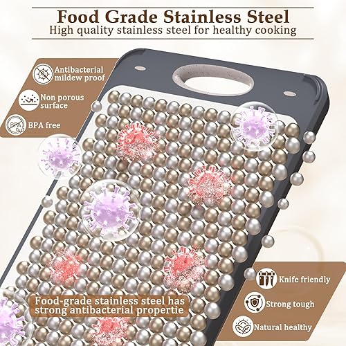 Miniatura 3 de GUANCI Tabla de cortar para cocina de doble cara 304 de acero inoxidable 304, de grado alimenticio, paja de trigo y paja de trigo PP, tamaño pequeño