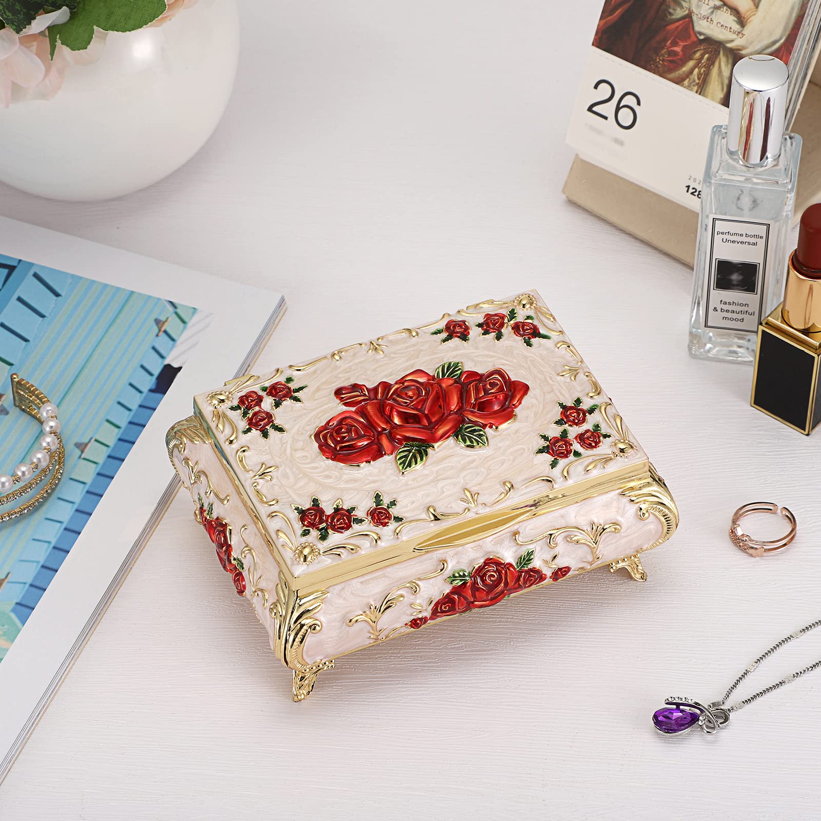 Hipiwe Metalowe ozdobne pudełko na biżuterię vintage skrzynia skarbów etui ozdobny organizer na drobiazgi kolczyki naszyjnik bransoletka pudełko do przechowywania pierścień uchwyt pudełko na pamiątki