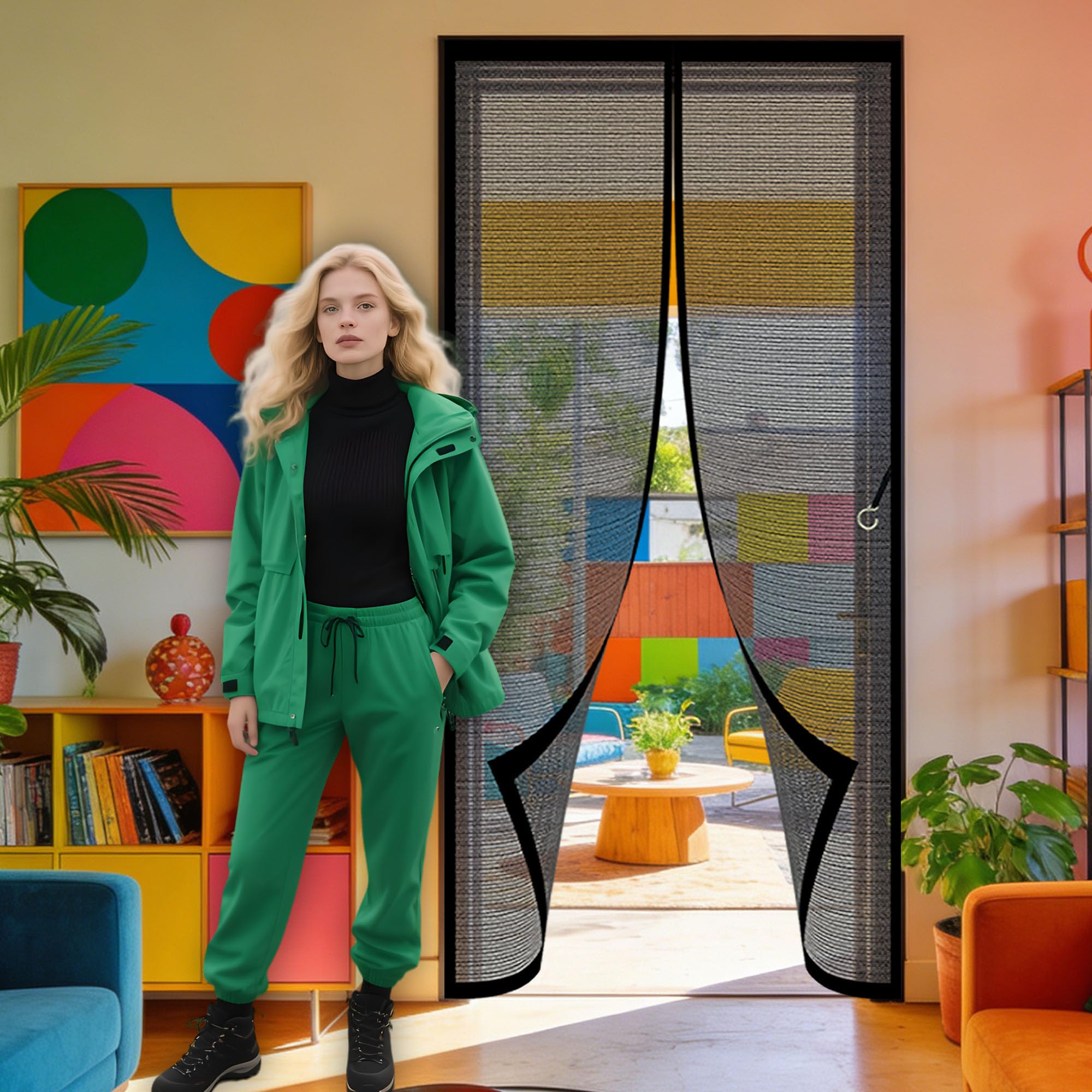 Magnetic Fly Screen Door 97 x 208 cm Powerful Magnets Magnetic Fly Screen Door Curtains Keep Bugs Out Lets Fresh Air in Suitable for Patio Room Balcony Bedroom, Black