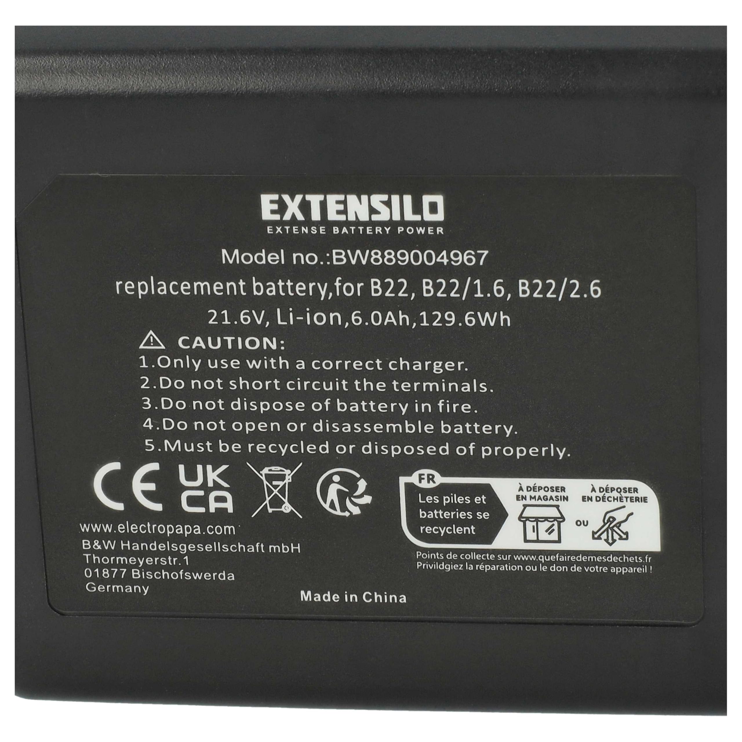 vhbw batteria sostituisce Hilti B22/5.2, B22/8.0, B22/3.3 per utensile elettrico (6000 mAh, Li-Ion, 21,6 V)