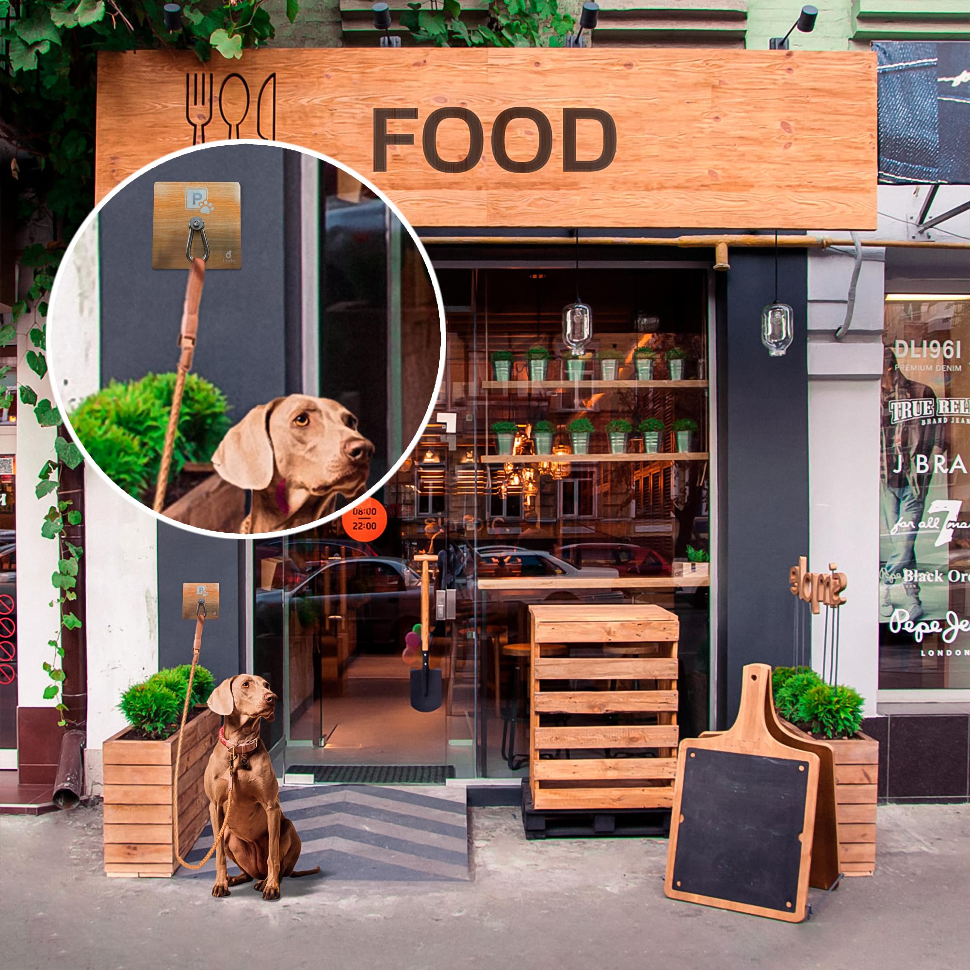 toots - Parking pour Chiens Mural en Acier Inoxydable avec Panneau Parking Pet pour entrée de Magasin, stationnement canin pour Attacher Les Animaux de Compagnie, prêt à Installer.