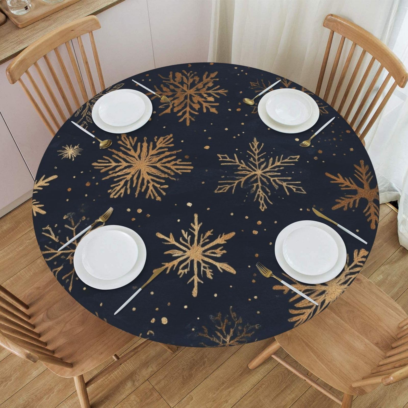 Nappe de table ronde imperméable et facile à nettoyer avec élastique