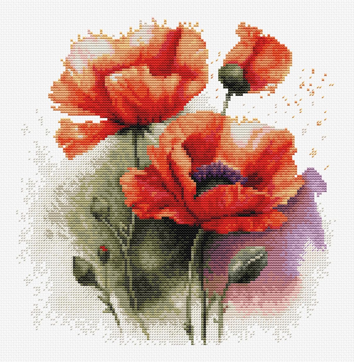 Luca-S Cross Stitch Kit, The Poppy Flowers, Counted Cross Stitch Kit for Adults, Embroidery Kit, B7024