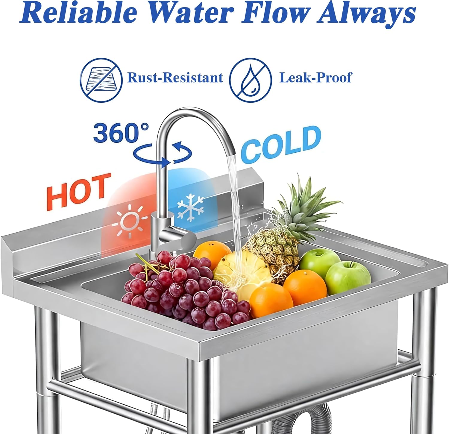 Stainless Steel Prep & Utility Sink, Free Standing Small Sink Include Cold and Hot Water Pipe,commercial Single Bowl Sinks for Garage, Restaurant, Kitchen, Laundry, 20” x 20” x 31.5” (Modern)