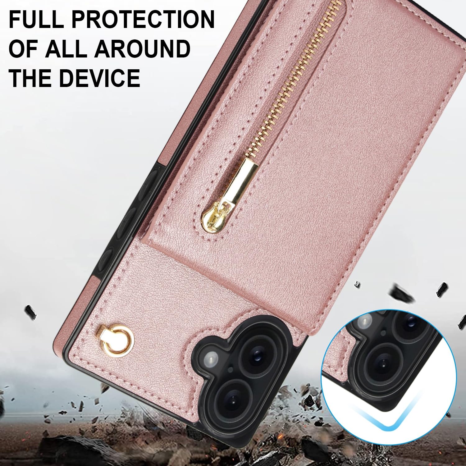 Etui ze smyczką na telefon komórkowy iPhone 16, ze skóry poliuretanowej (PU), z przegródką na karty, stojakiem, etui z klapką, etui damskie, etui na telefon komórkowy Apple 16. Crossbody