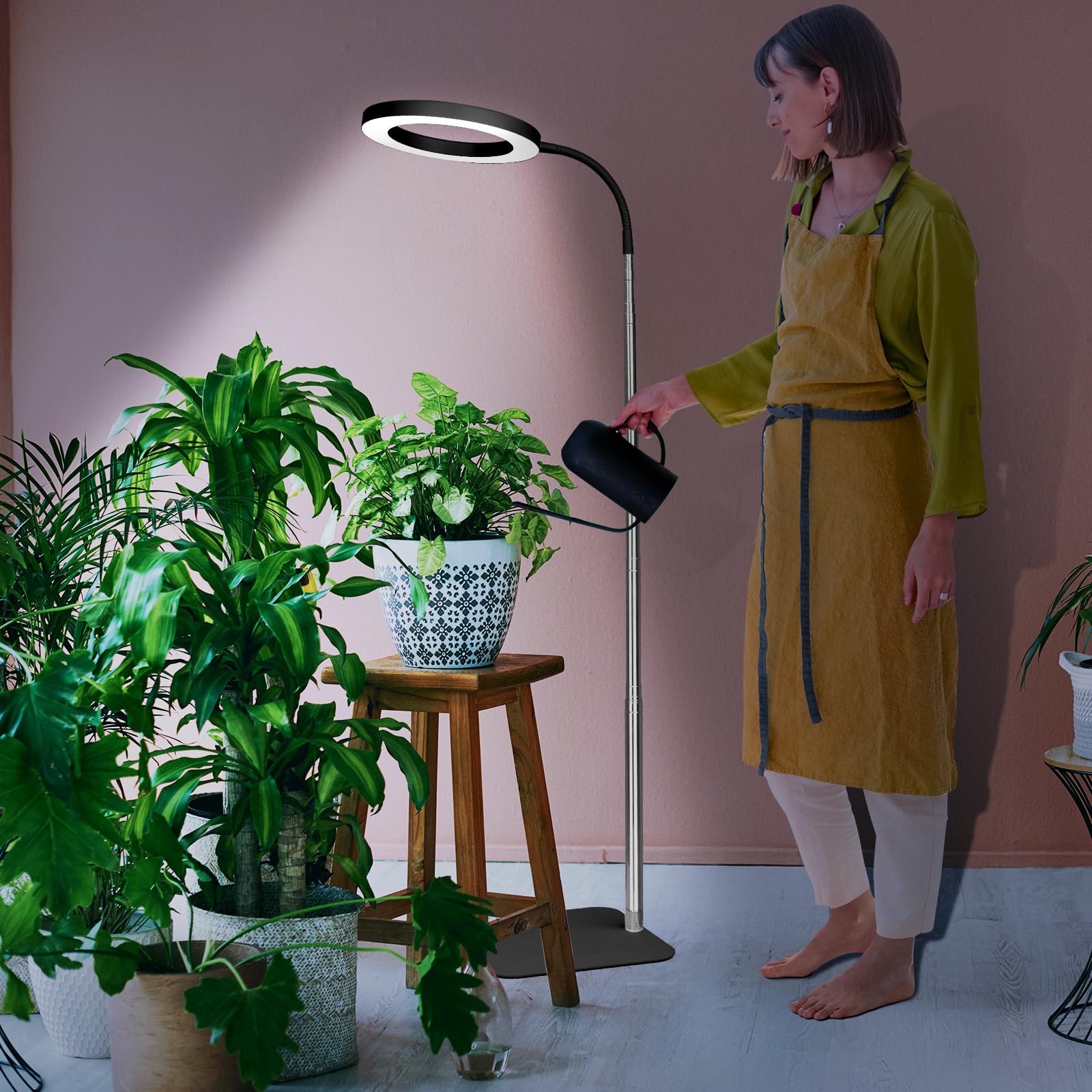 iTayga Pflanzenleuchte LED Vollspektrum, 72 LEDs Pflanzenlicht für Zimmerpflanzen mit Sockel, 3 Farbmodi, 3H/9H/12H Timer, 10 Helligkeitsstufen, 40-170cm Höhenverstellbar – Schwarz Grow Lampe