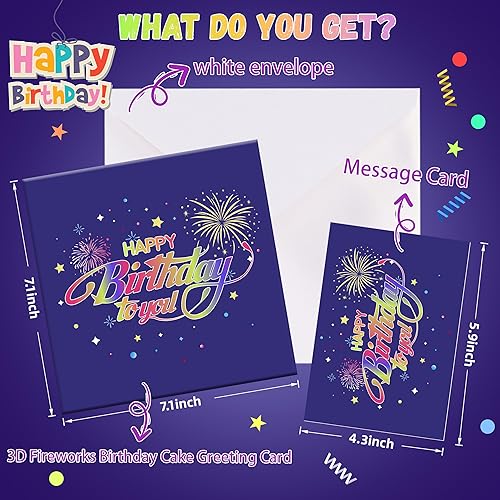 Miniatura 7 de Tarjeta de cumpleaños musical emergente en 3D con pastel de fuegos artificiales y canción de feliz cumpleaños, tarjeta de regalo con sobre y tarjeta