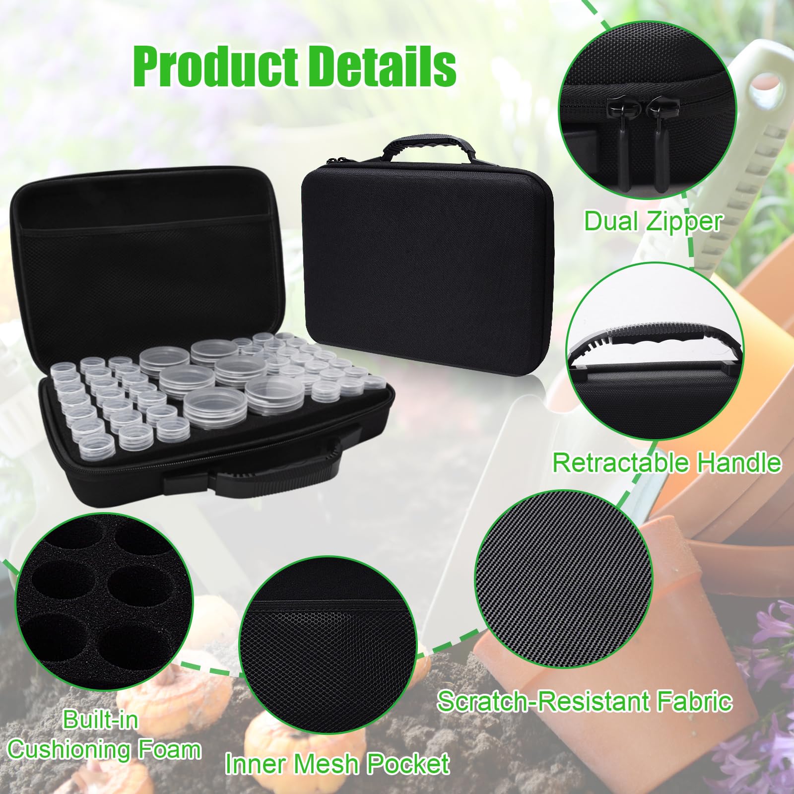48 emplacements pour semences, boîte de rangement avec 7 sachets de graines, 2 étiquettes autocollantes et entonnoir, boîte pour graines de légumes, graines de fleurs (graines non incluses)