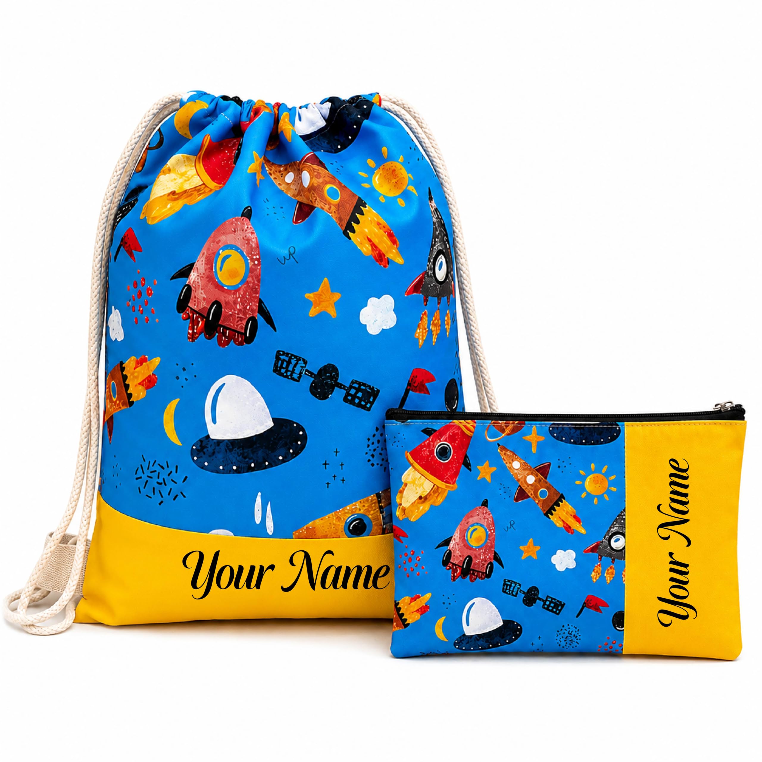 Personalised Drawstring Bag & Pouch Combo – Dino Design | Custom Name Printed Kids Drawstring Backpack with Matching Zipper Pouch | School, Travel, Toys, Sports & Return Gift-Pack of 2-image-12