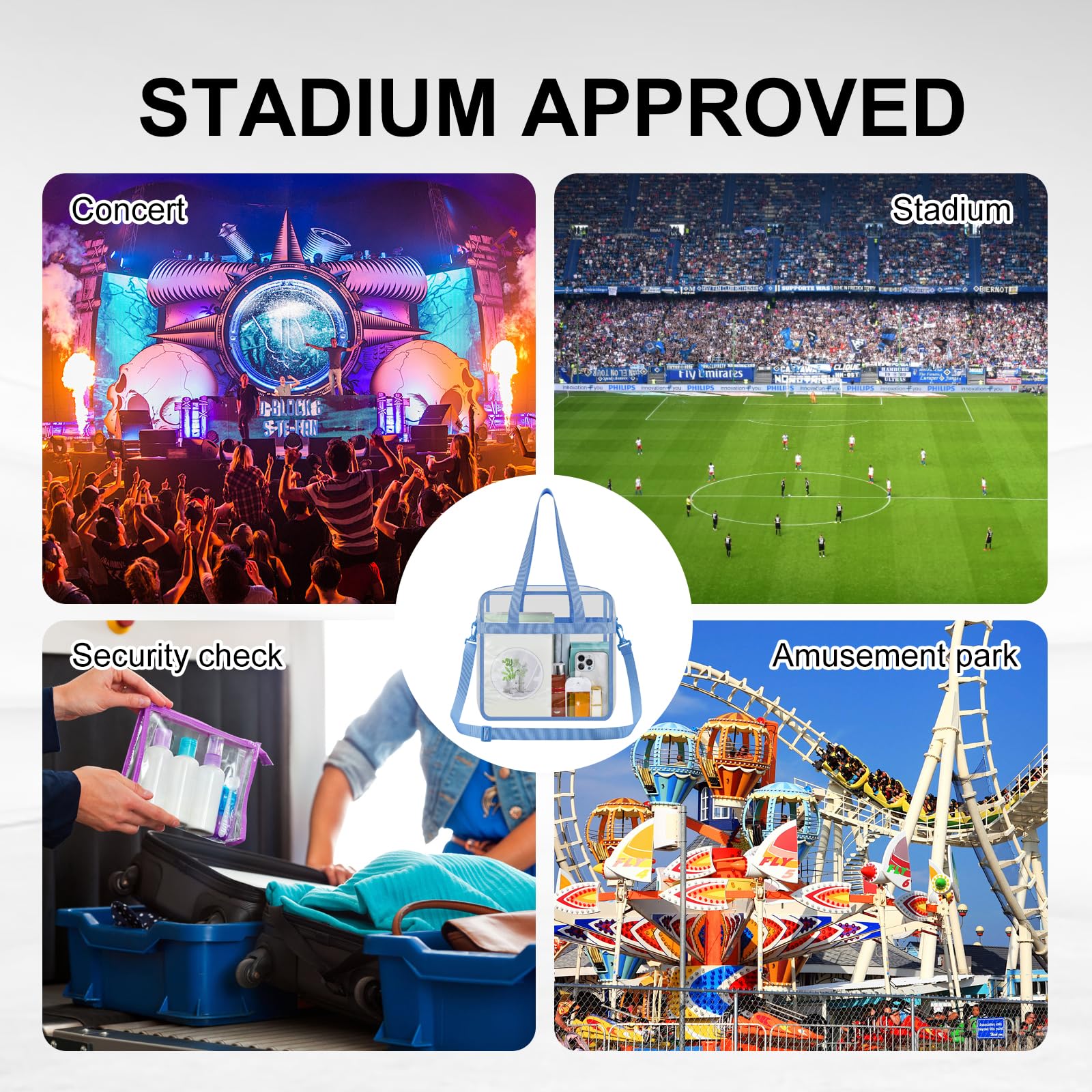 USPECLARE Transparente Tasche für Stadionveranstaltungen, 30,5 x 15,2 x 30,5 cm, transparente Kuriertasche für Konzerte, Arbeit, Sportspiele, Fitnessstudio