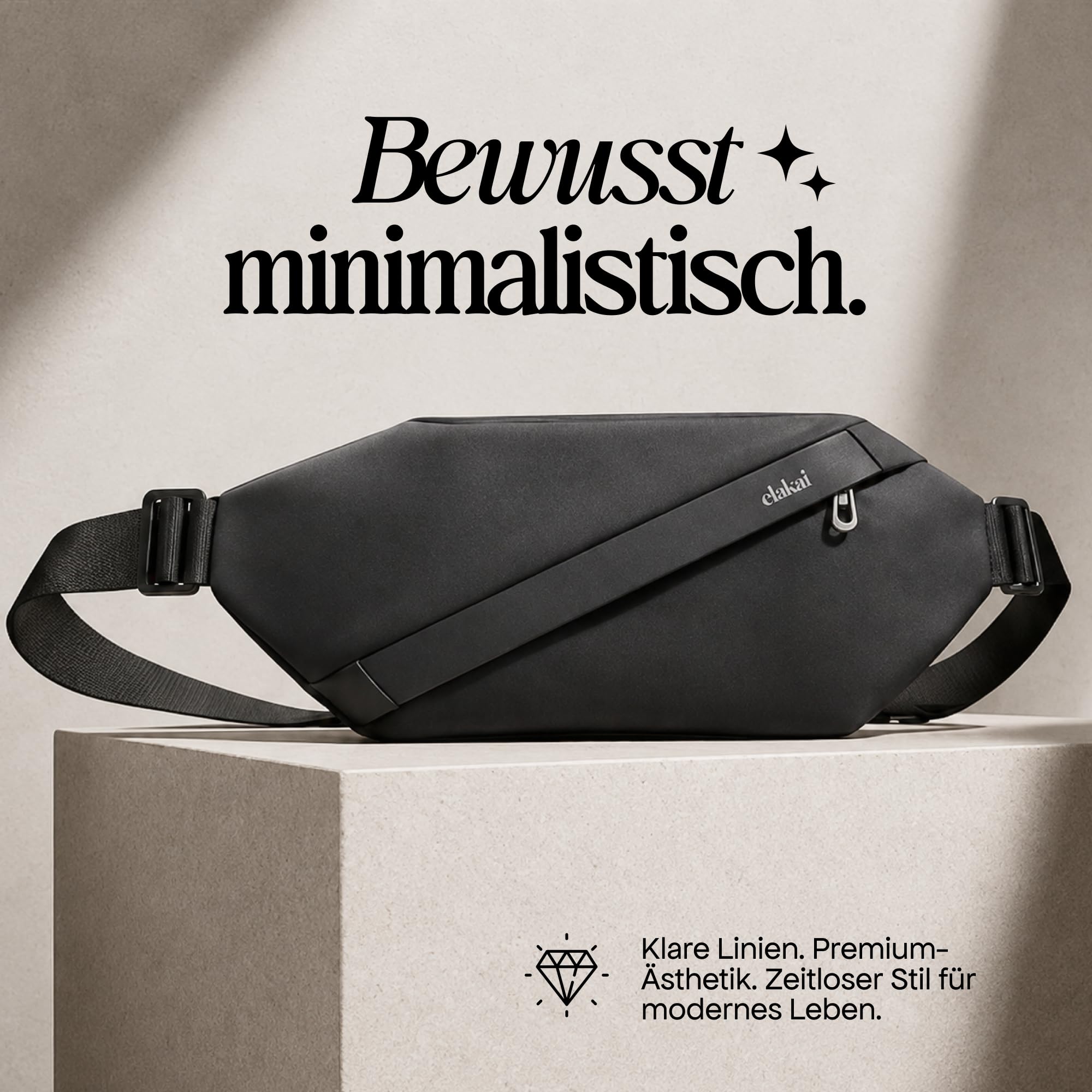 ELAKAI 3L Bauchtasche & Sling Bag Schwarz | Kleine Crossbody Bag Schultertasche für Damen Herren Männer | Anti-Diebstahl, Wasserdicht | Sport Festival Wandern Laufen