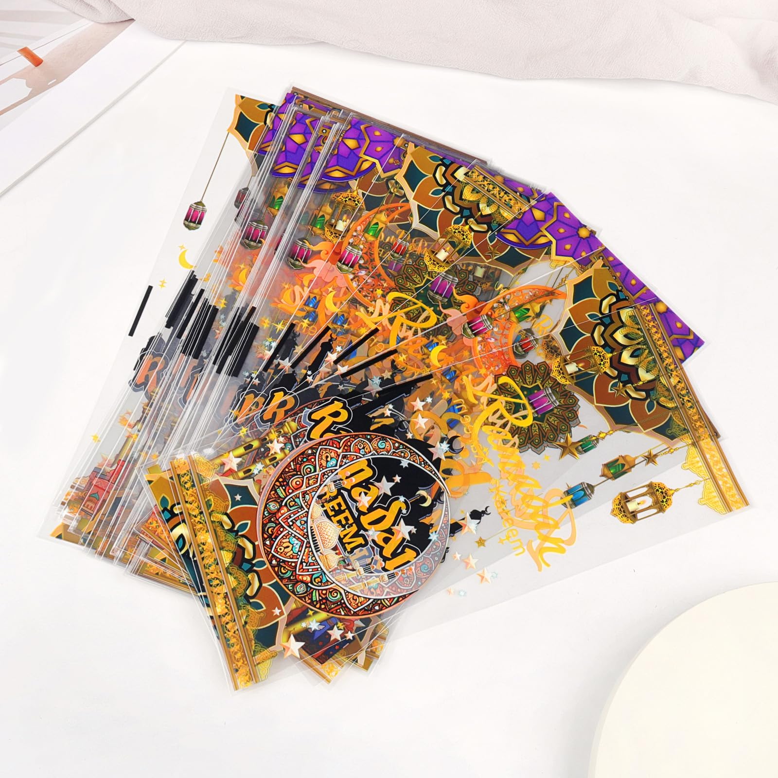 Totelux Eid Mubarak Cellophane Goodie Bags Clear Plastic Bag Ramadan kareem Treat Bags with Ties for Cookies Candy Gift Wrapping Muslim Eid Party Favor Supplies 50PCS