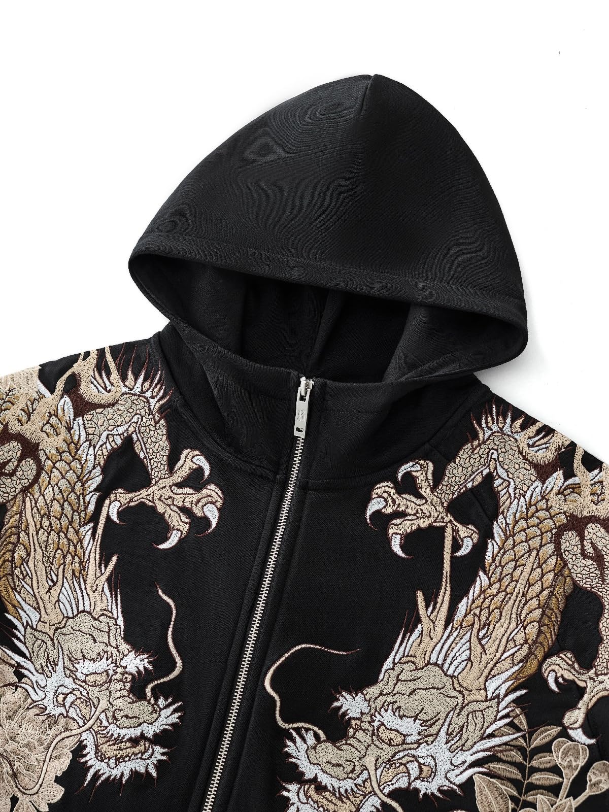 Męska bluza z kapturem z zamkiem błyskawicznym z orientalnym haftem smoka chiński styl luźny krój bluza z kapturem