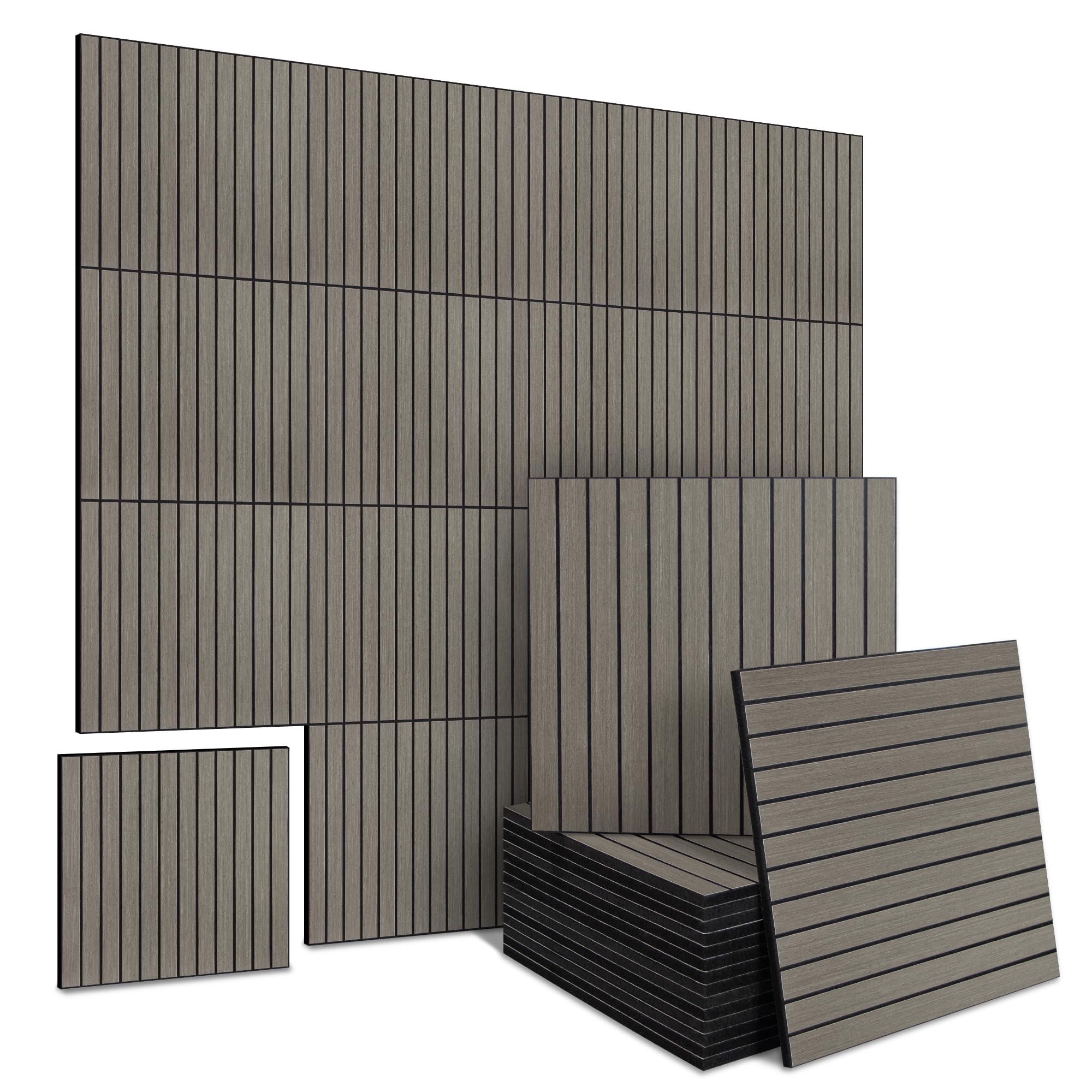 Photo 1 of 16-Pack Peel and Stick Acoustic Wall Panels, 11.8" x 11.8" PET Soundproof & Noise Cancelling Acoustic Felt, Self-Adhesive 3D Sound Absorbing Slat Wall Paneling for Interior Wall Decor, Gray