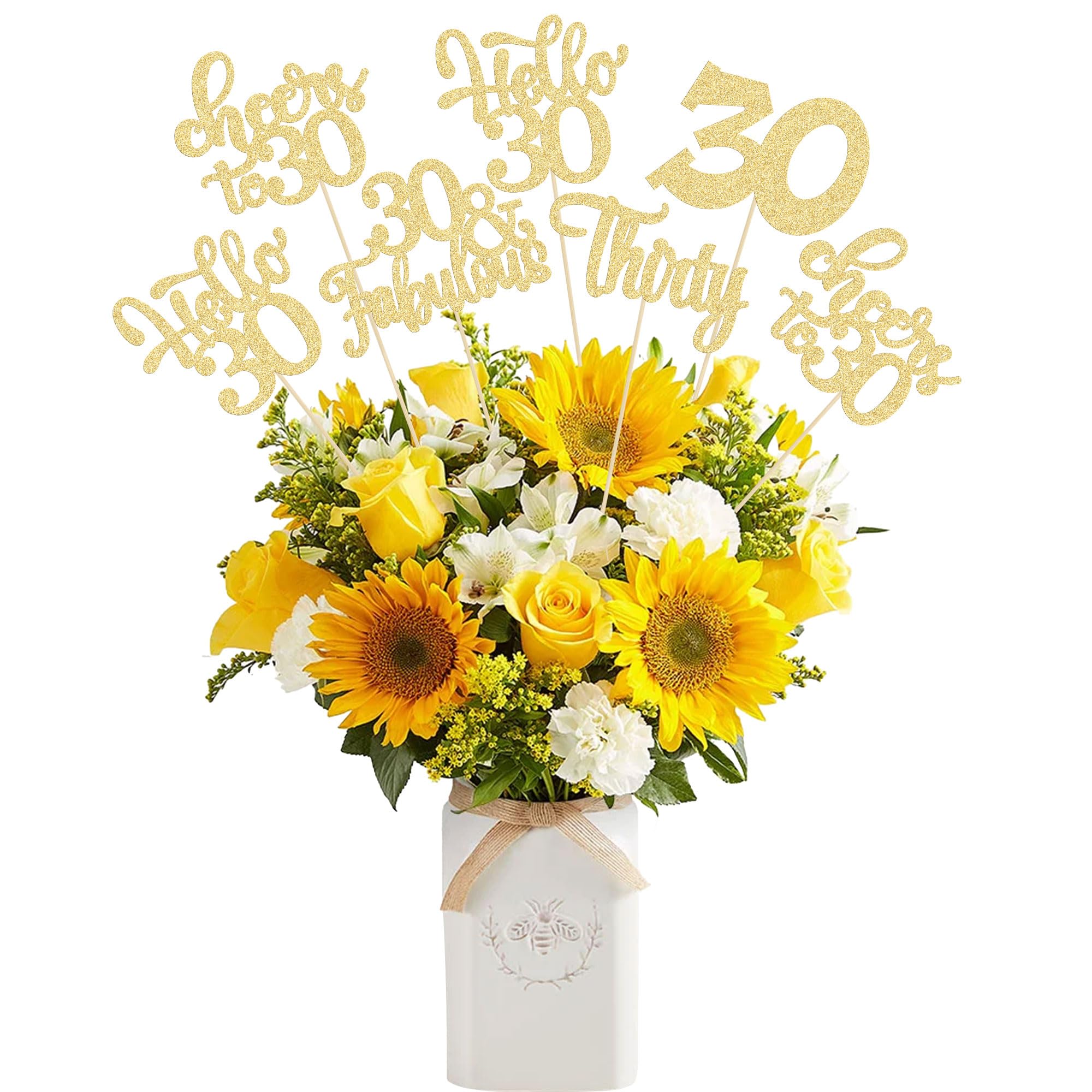 Gyufise 15Pcs 30th Birthday Centerpiece Sticks Thirty Happy 30th Table Flower Centerpieces Sticks Cheers to 30 Floral Decorations for 30th Birthday