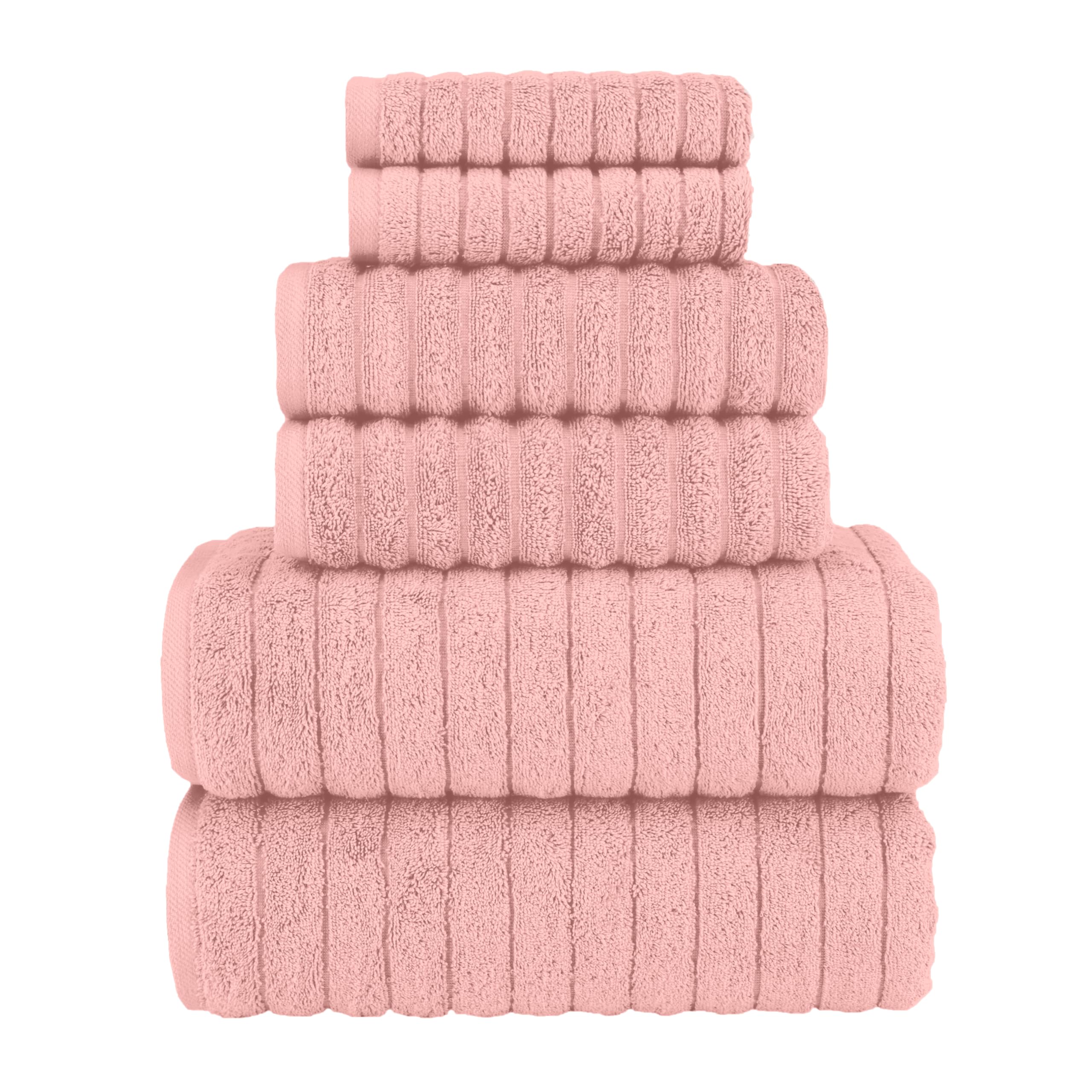 Elegant Comfort 100% Turkish Cotton Corduroy Ribbed Luxury Bath Towels 6-Piece Set, Premium Feel - Quick Dry, Highly Absorbent, Contains 2 Bath Towels, 2 Hand Towels, and 2 Washcloths, Dusty Rose