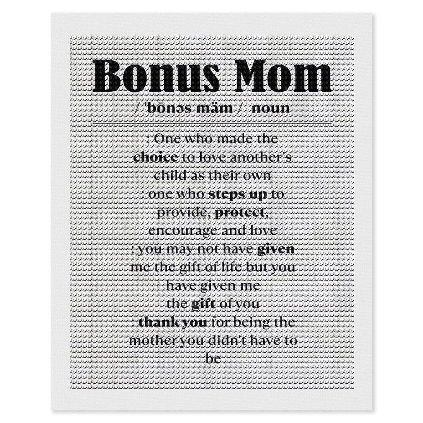 Junmoney Bonus Mom Gift Bonus Mom Diamond Painting Set 16"x20", Neat Printed Canvas, with Tool Kit, Bedroom Decor, Gift Idea, Complete Accessories