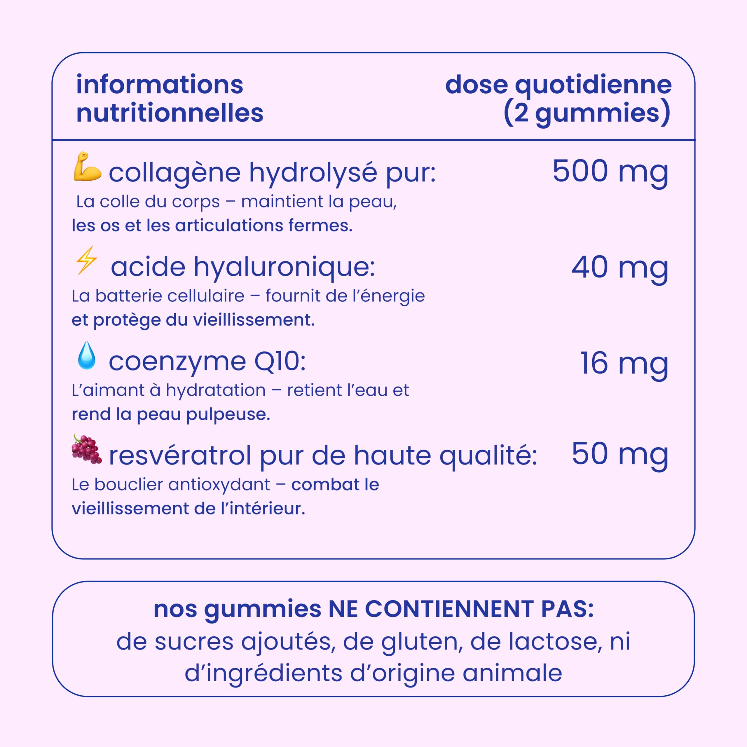 Jelly Pills Gummies beauté avec 500 mg de collagène, 50 mg de resvératrol, acide hyaluronique, coenzyme Q10, vitamines C & E - 60 gummies - sans sucres ajoutés - goût fraise
