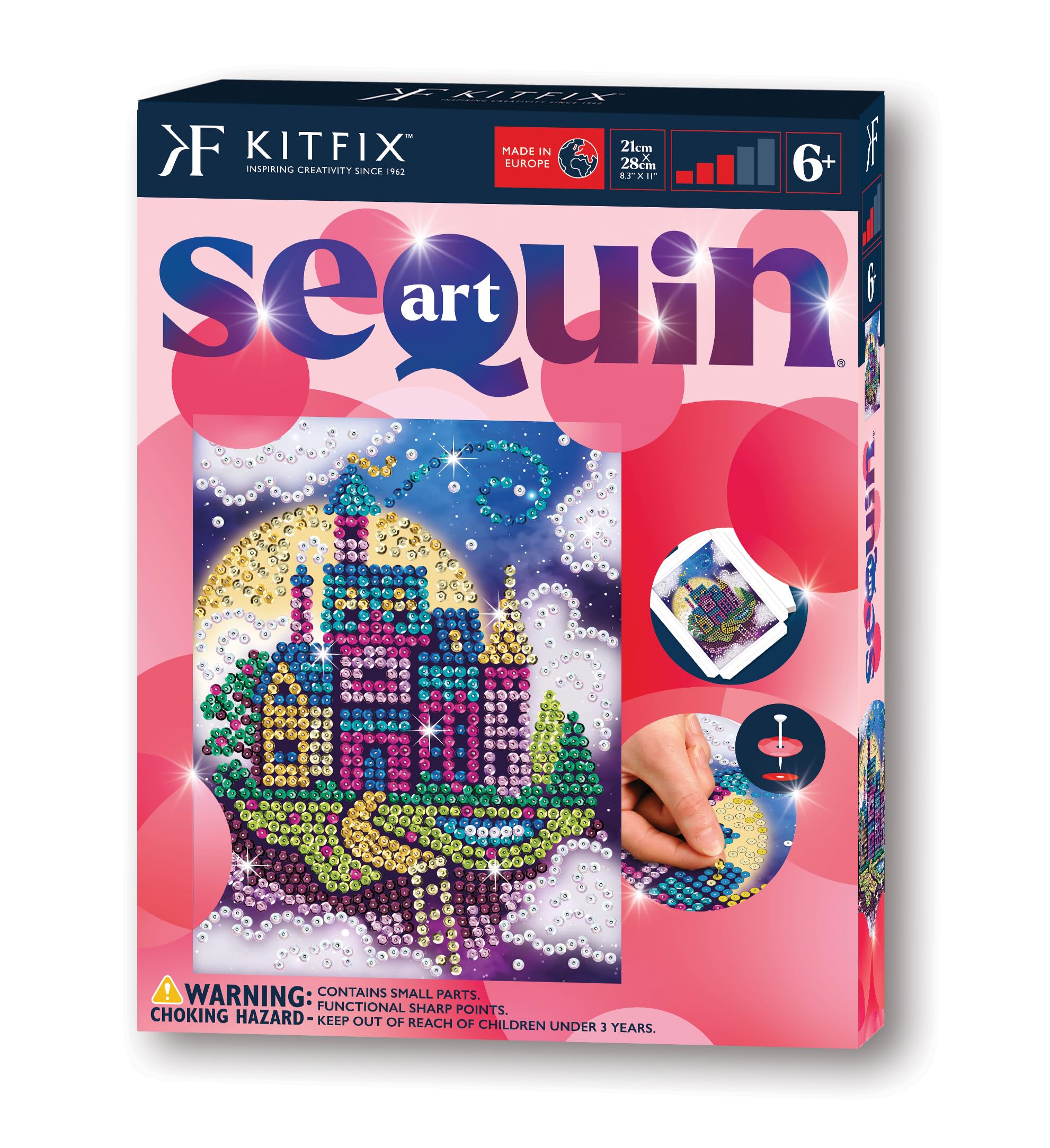 Kitfix - Sequin Art Red - Castle in The Clouds - Creative Set - 21 x 28cm - Craft Kit for Children and Adults Aged 6+ - 2225