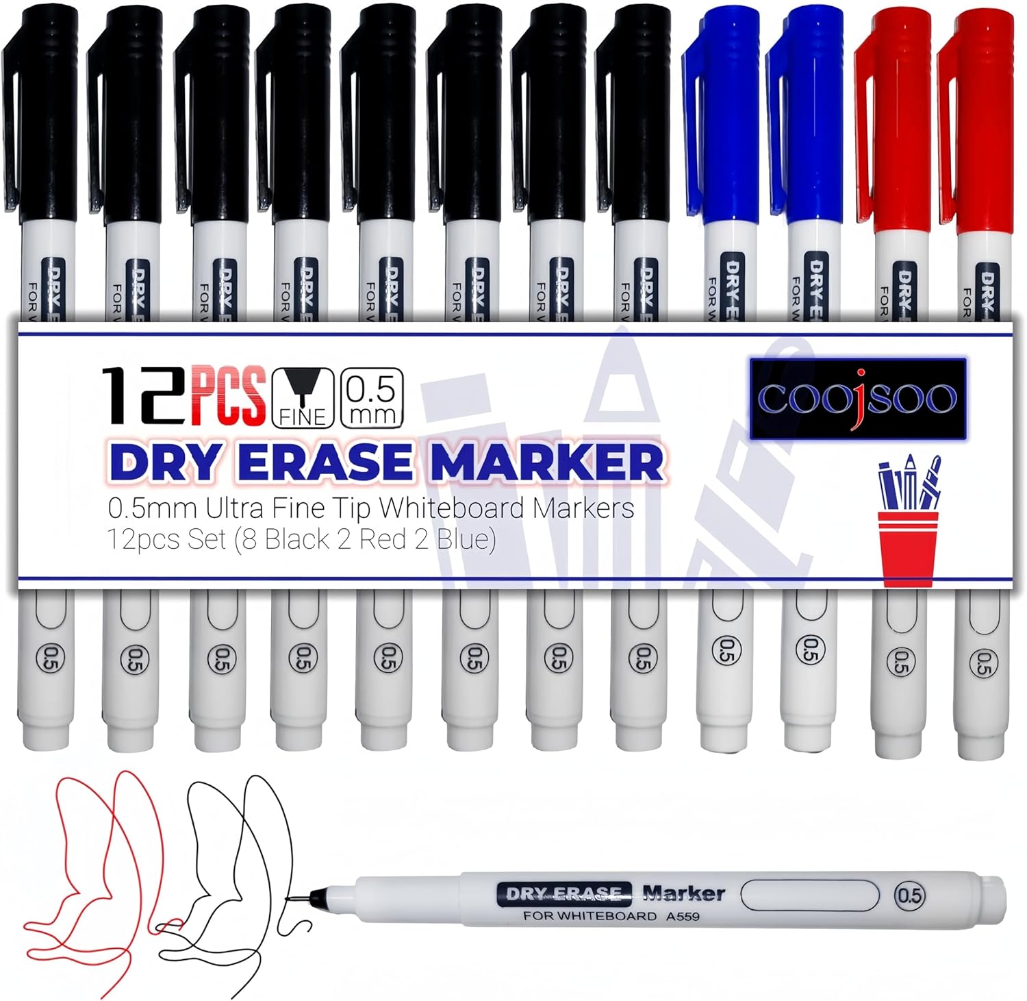 coojsoo Dry Erase Markers Fine Tip,Whiteboard Markers,0