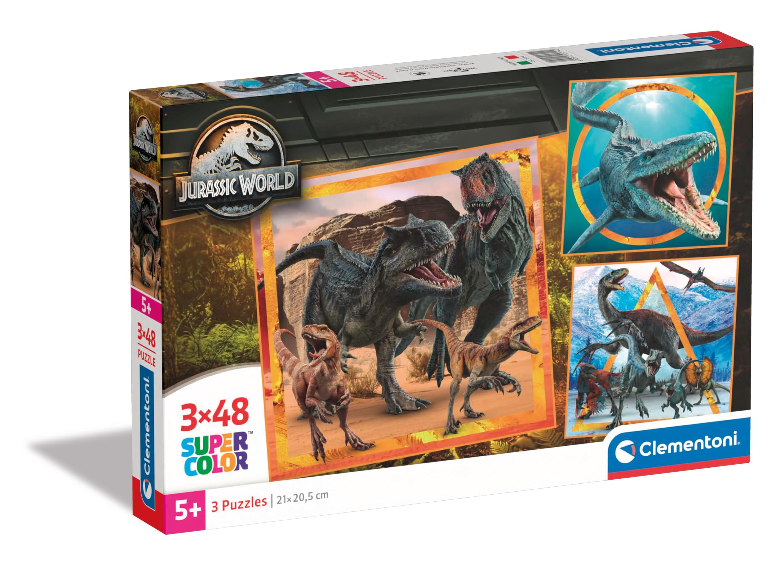 Clementoni 25314 Jurassic World Jigsaw 3 48 Pieces-Supercolor Children 5-7 Years, Realistic, Dinosaurs, Animals, Gift for Boy/Girls, Puzzle for Kids, Made in Italy, Multicolor