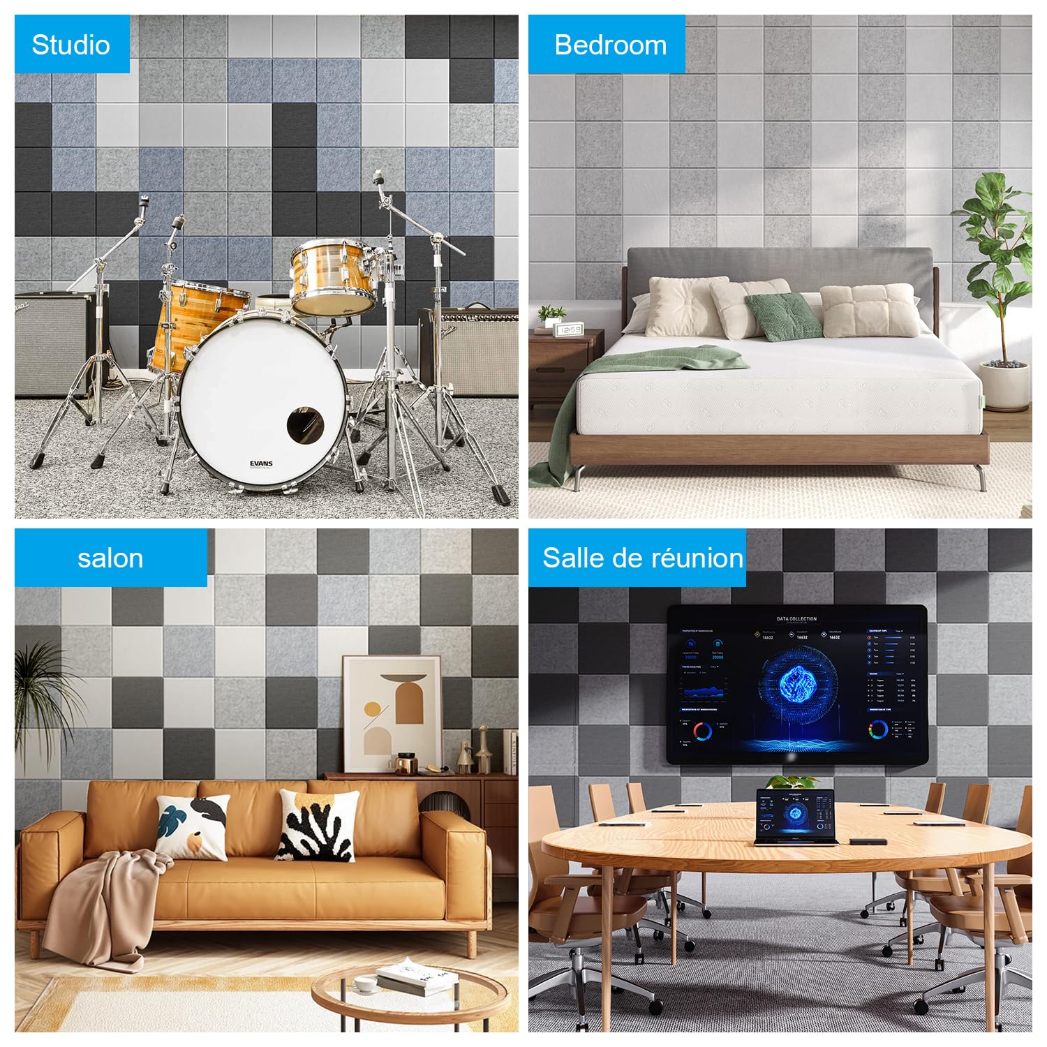 Panneaux Acoustiques Autoadhésifs 30x30cm • 18 Premium Panneaux Anti-Bruit 9mm • Kit Complet pour Studio Podcast/Home Cinéma/Salle de Streaming • Absorption Acoustique Immédiate (1,68m²)