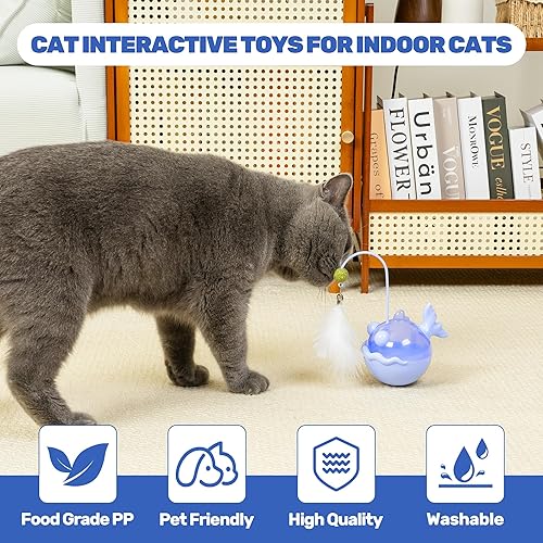 Miniatura 7 de Juguetes para gatos de interior, juguete interactivo para gatos con hierba gatera y plumas, dispensador de golosinas lento para control de peso,