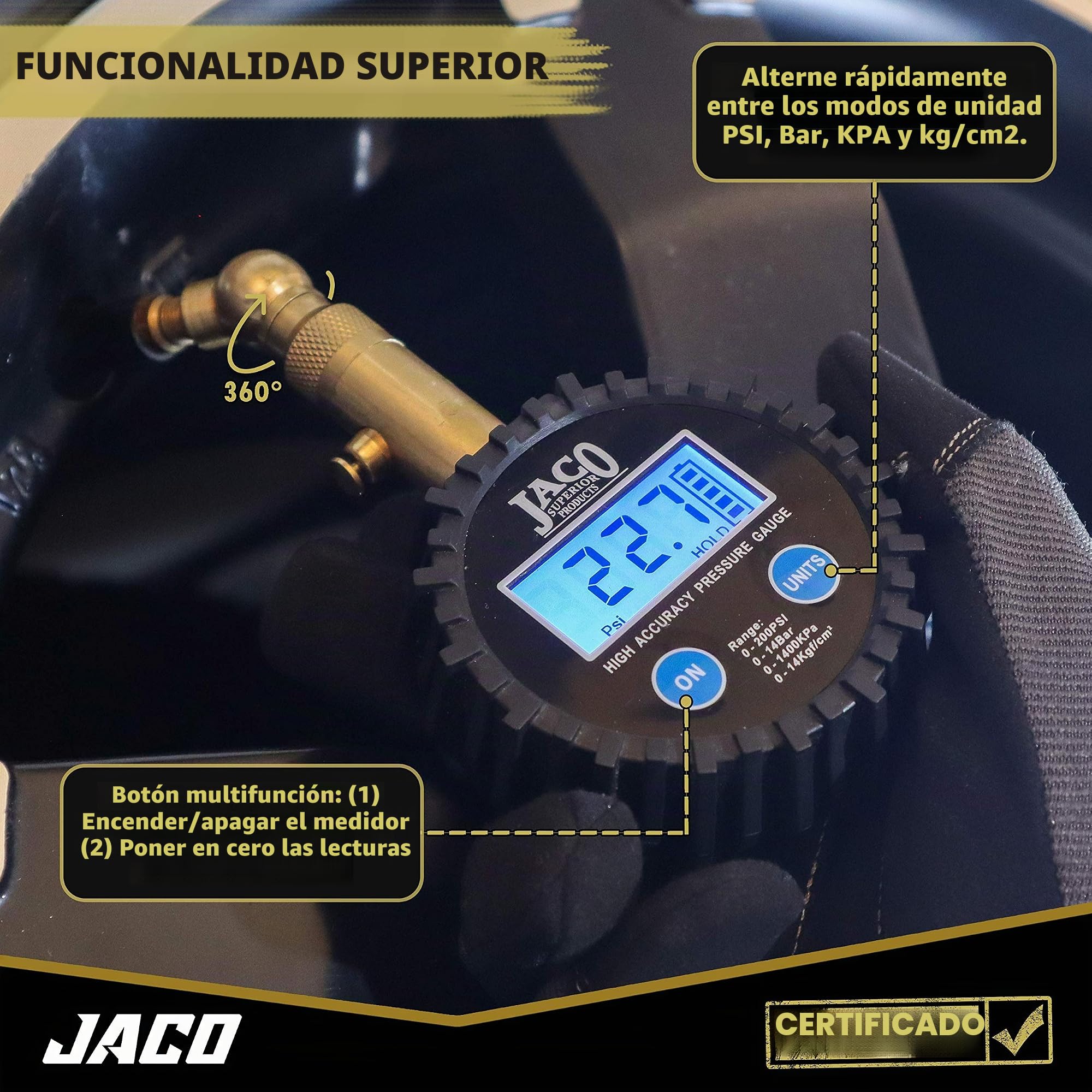 JACO Elite Digital Tire Pressure Gauge - Professional Accuracy - 100 PSI