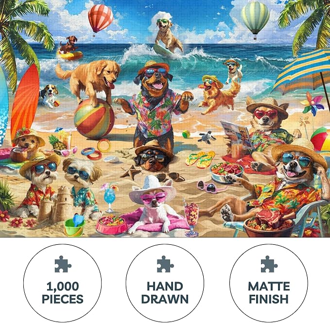 Rompecabezas 1000 Piezas Theo's Puzzles Día de Playa con Perros miniatura 2