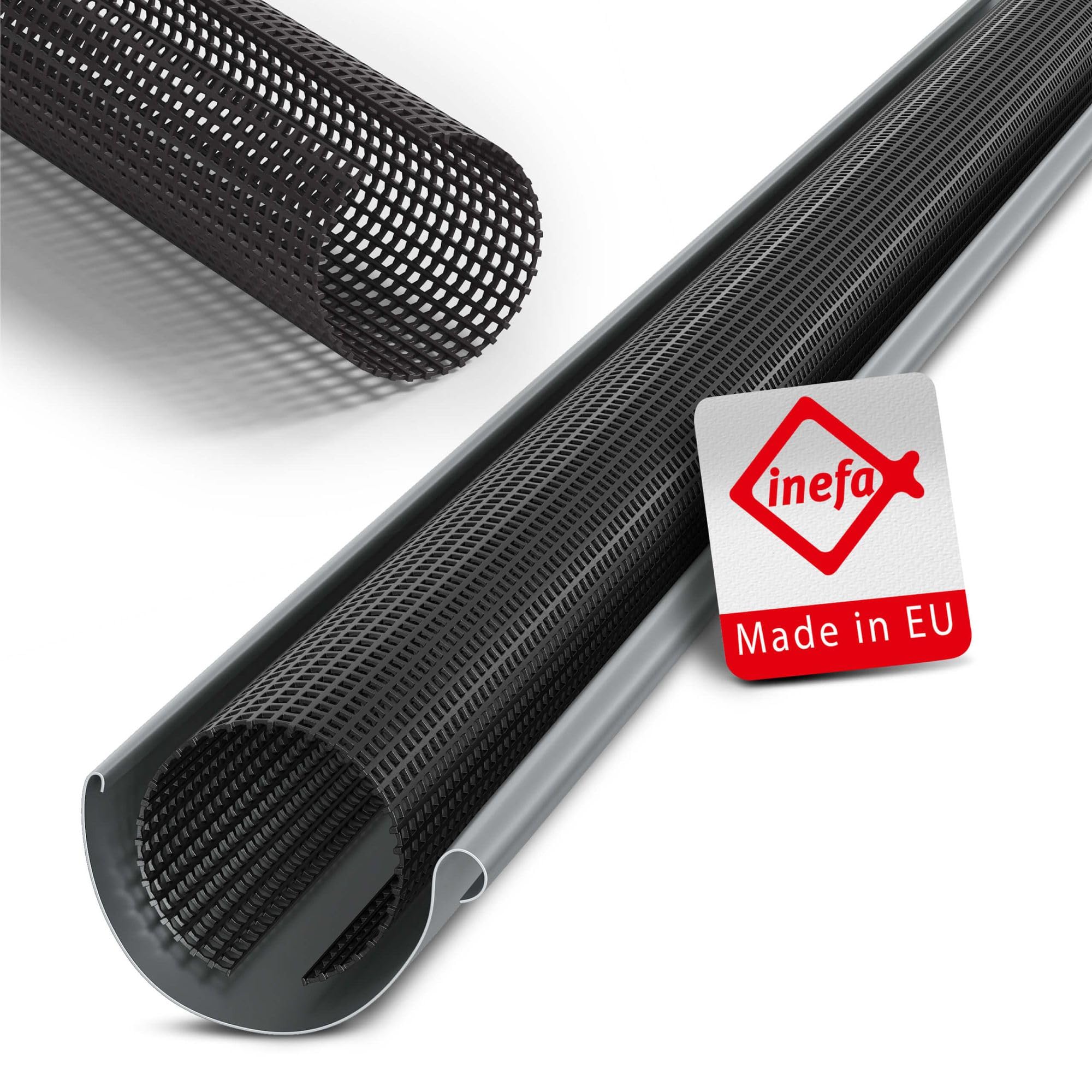 INEFA Gutter Leaf Guard, PVC for 100–125 mm (4–5") gutters, 2 m (6'7"), Black, Gutter Guard Grid, Made in Germany