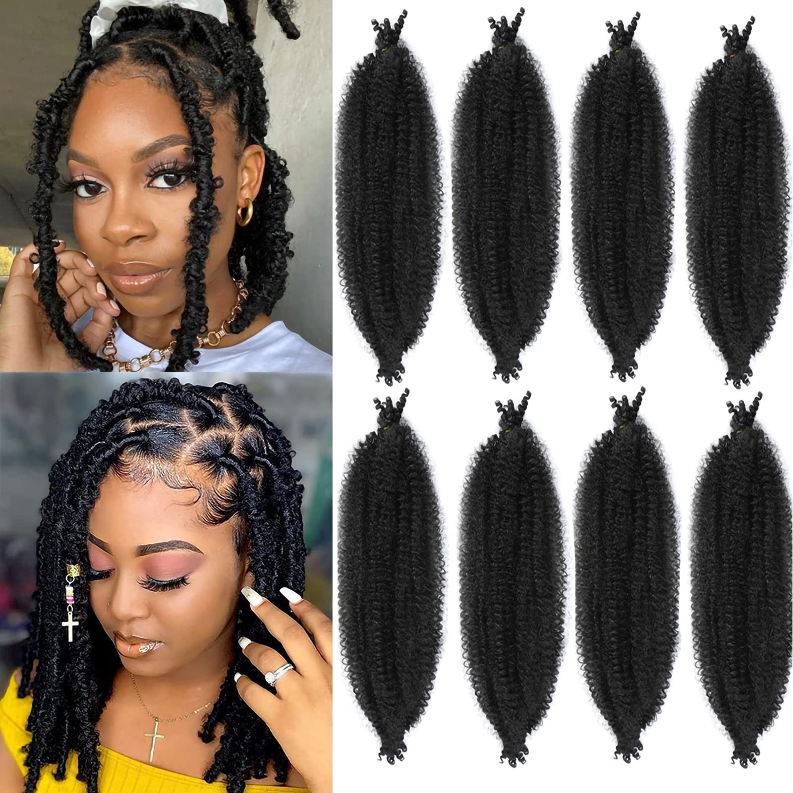 14 Inch Pre-Separated Springy Afro Twist Hair 8 Packs Black Pre-Fluffy Natural Curls are Perfect for Marley Crochet Hair Suitable for Black Women (1B#