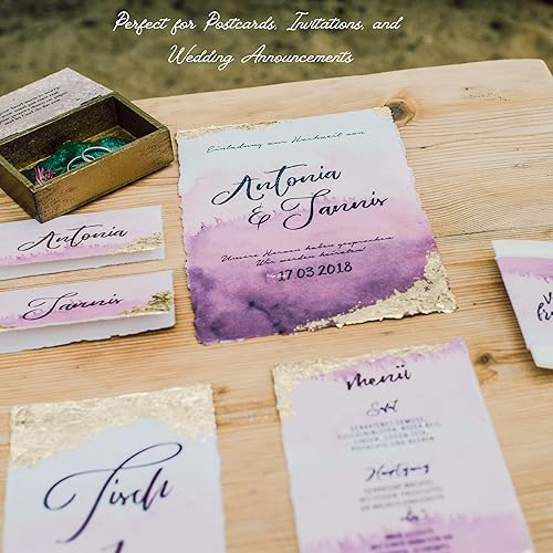 Miniatura 4 de 25 hojas de papel de acuarela de dibujo en blanco con borde deckle de 400 GSM, papel de hojas sueltas mixtas, papel de algodón hecho a mano para