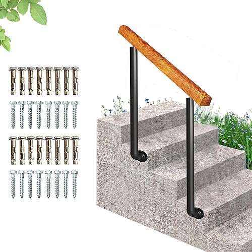Adjustable Wooden Stair Railing Kit for Outdoor Steps, 24-Inch Handrails