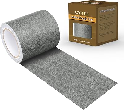 Azbour Leather Repair Tape Patch, 2.4x15 Super Adhesive, Self-Adhesive Leather Patch for Restoration and Refurbishment of Sofas, Car Seats, Furniture, Vinyl Furniture, Chairs.Gray