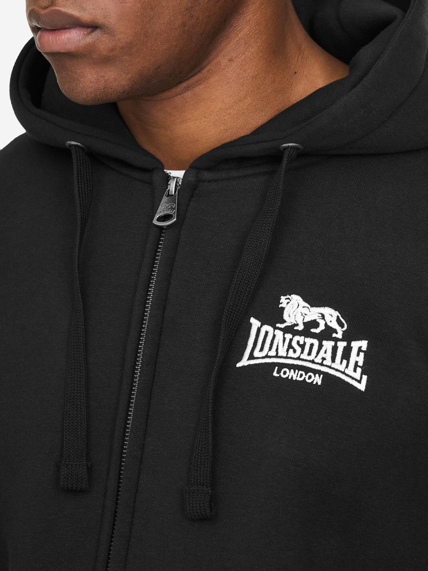 Lonsdale Męska bluza z kapturem z zamkiem błyskawicznym, normalny krój, RotherhITHE, czarno-biała, 3XL