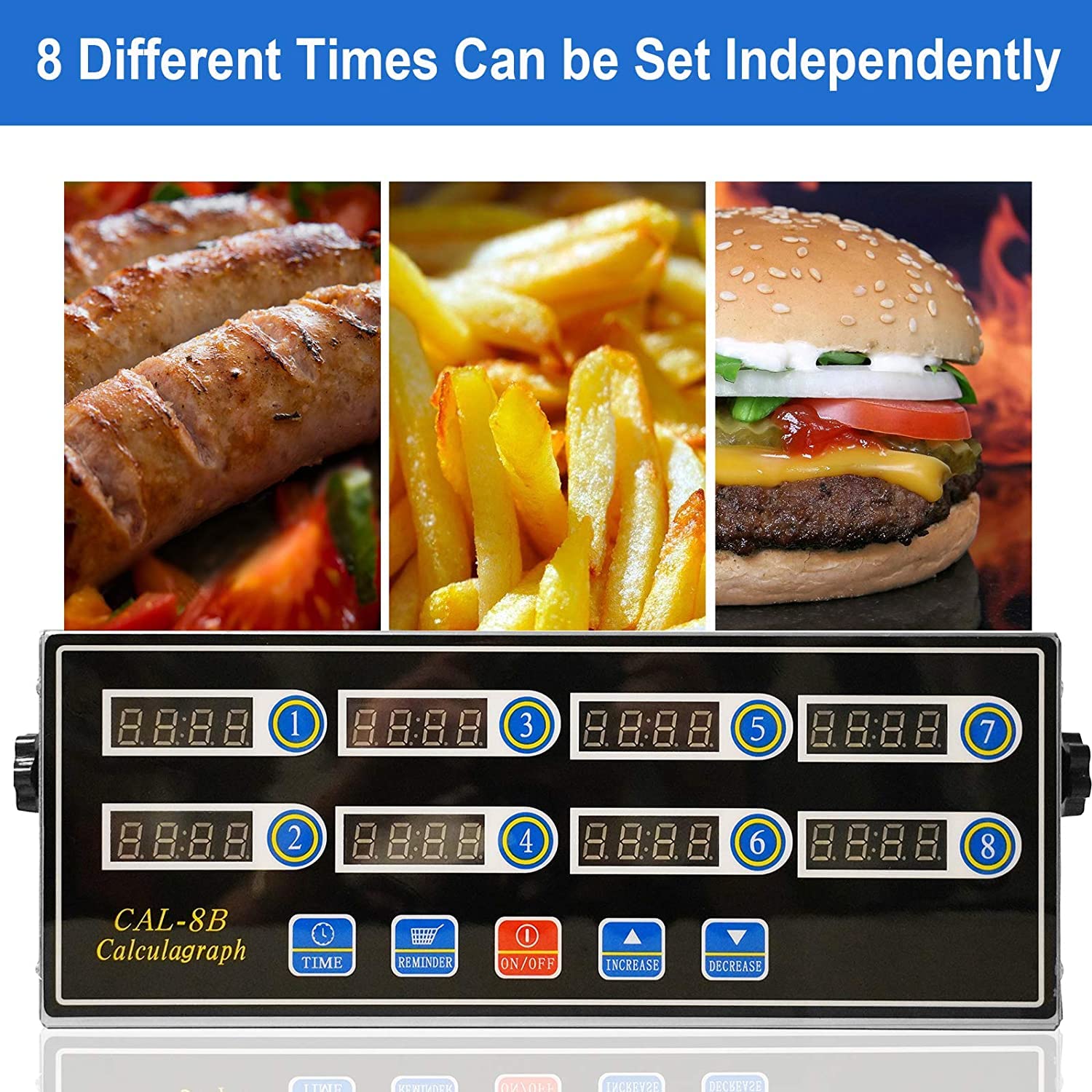 Temporizador de Cocina Digital Comercial de 8 Canales, Temporizador de cálculo de Acero Inoxidable con Alarma Fuerte para Restaurante, Reloj Temporizador para Restaurante, Cocina casera