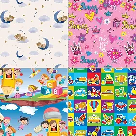 Papel para Presente, 50cm X 60cm, Couchê, Fantasia, Infantil I, 4 Estampas Sortidas, Pacote com 40 Folhas, Gessele