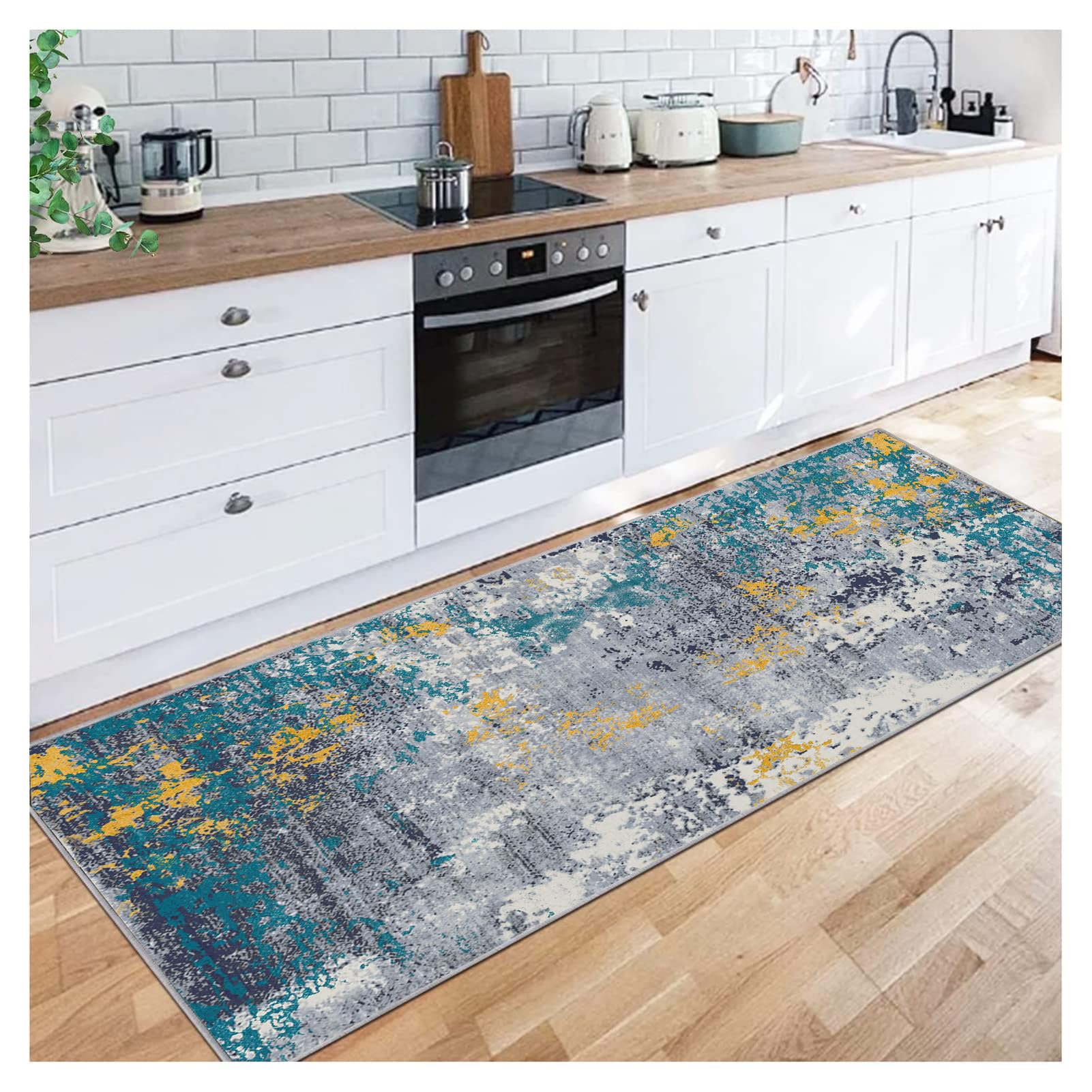 Tappeto lungo 0,6 m morbido tappetino antiscivolo in microfibra per ingresso, cucina, camera da letto, bagno, personalizzabile grigio blu giallo 60 x 60 cm