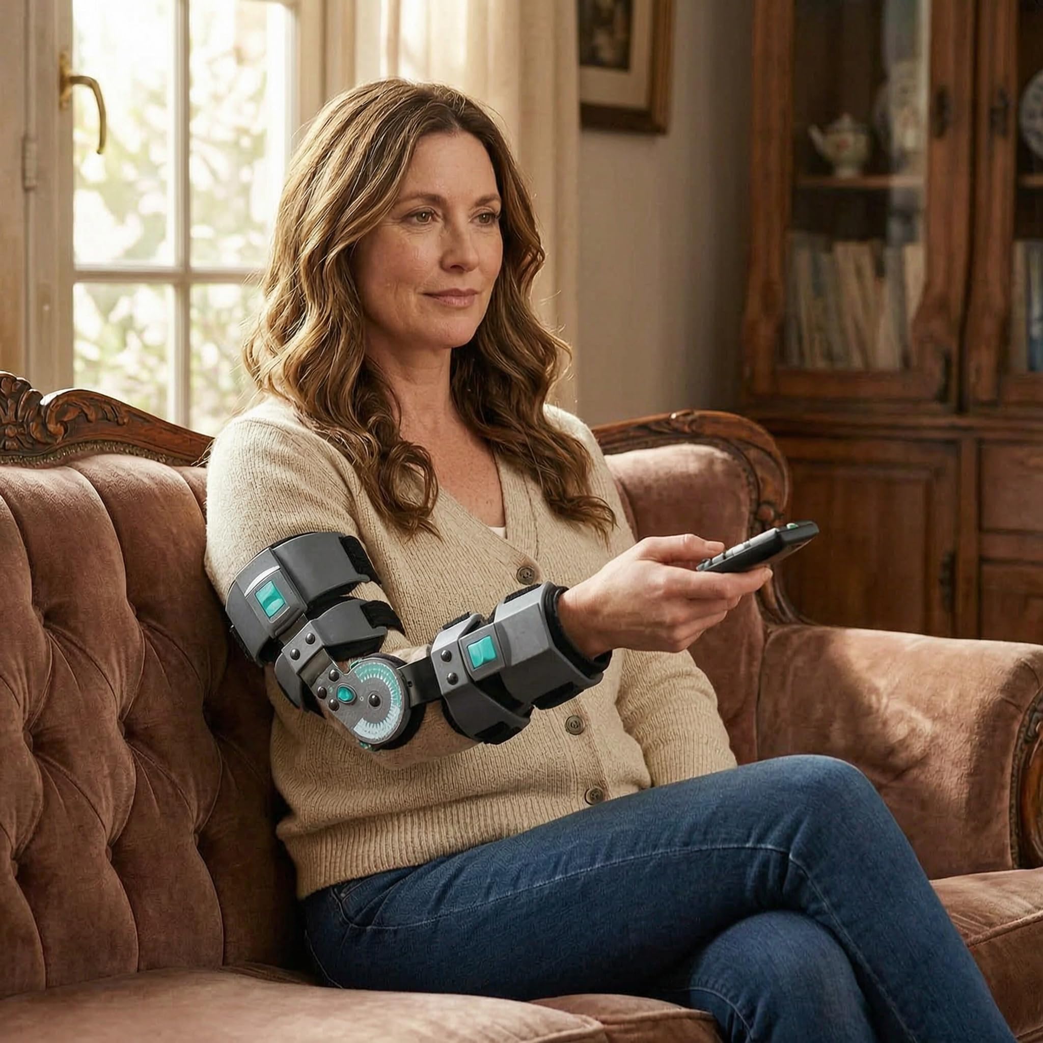 Codera articulada. Férula telescópica ajustable ROM Post Op Arm Férula con estabilizador de honda para dislocatedand y extraíble Hand Grip & Shoulder Strap (derecha)