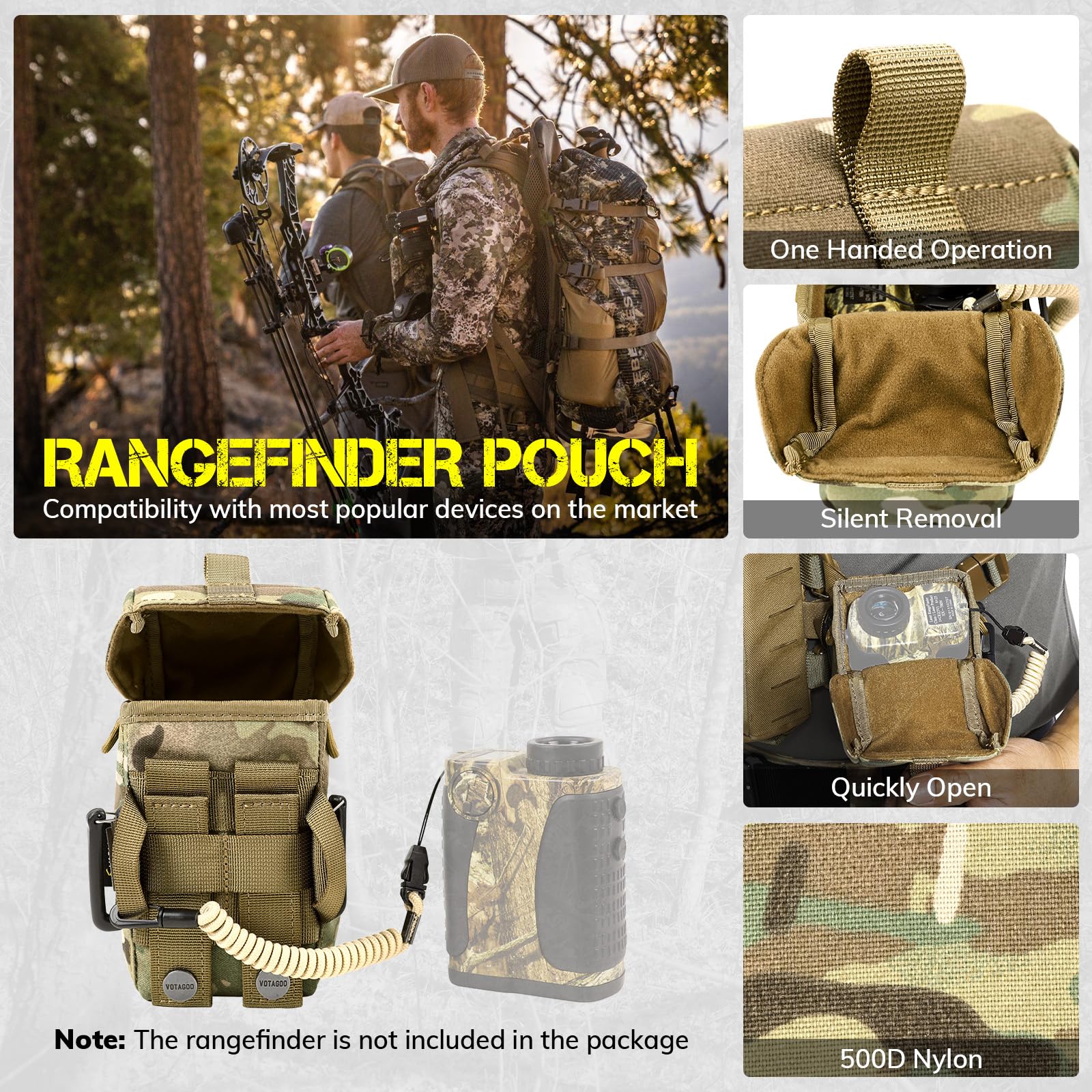 VOTAGOO GEAR Entfernungsmesser-Tasche mit Schutzpolsterung und Schnellverschluss-Schnalle, MOLLE-kompatibel für Ferngläser, taktische Jagdtasche, Zubehör (Multicam)