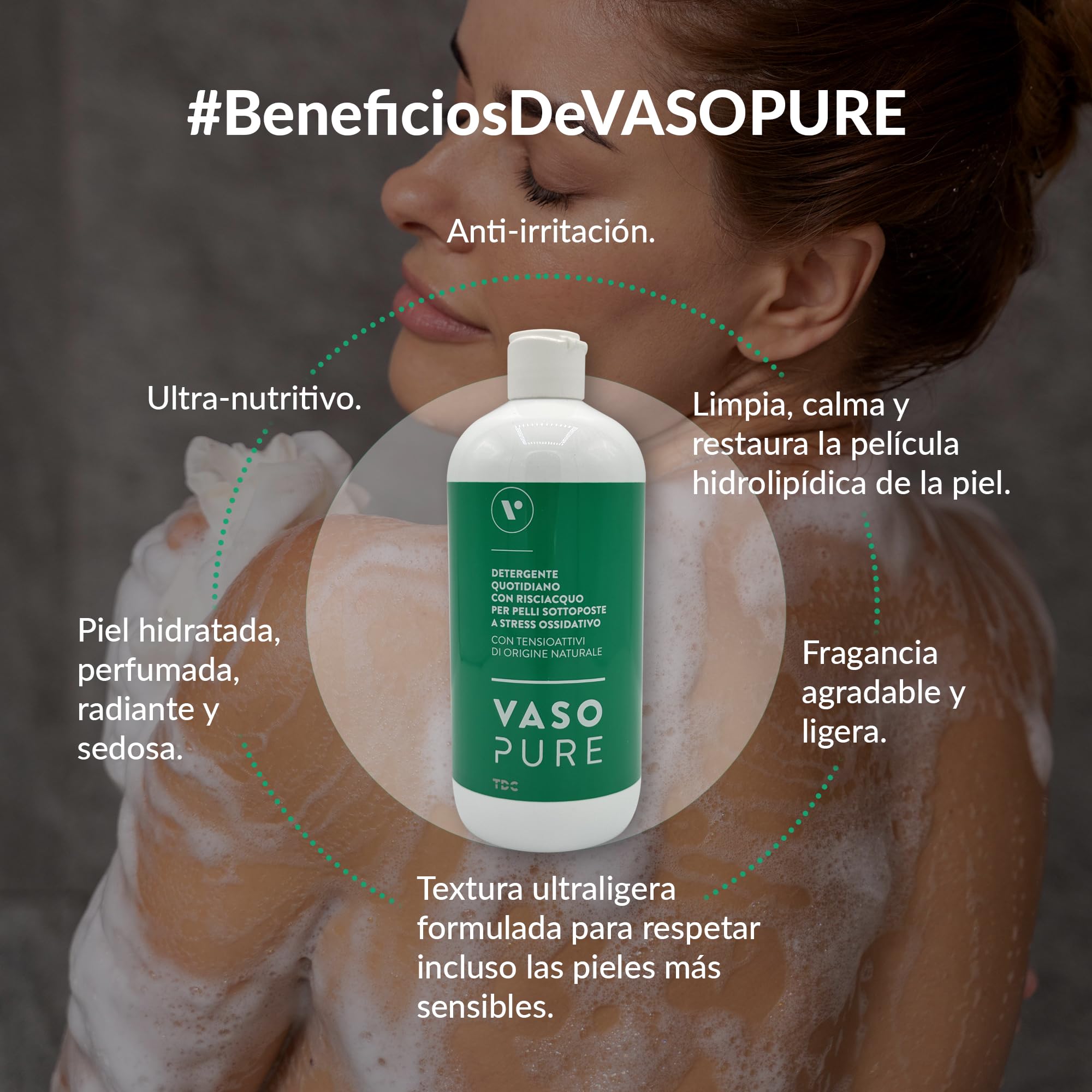 VASOPURE JABÓN DUCHA 500 ml CUIDADO AVANZADO PIEL LINFEDEMA LIPEDEMA