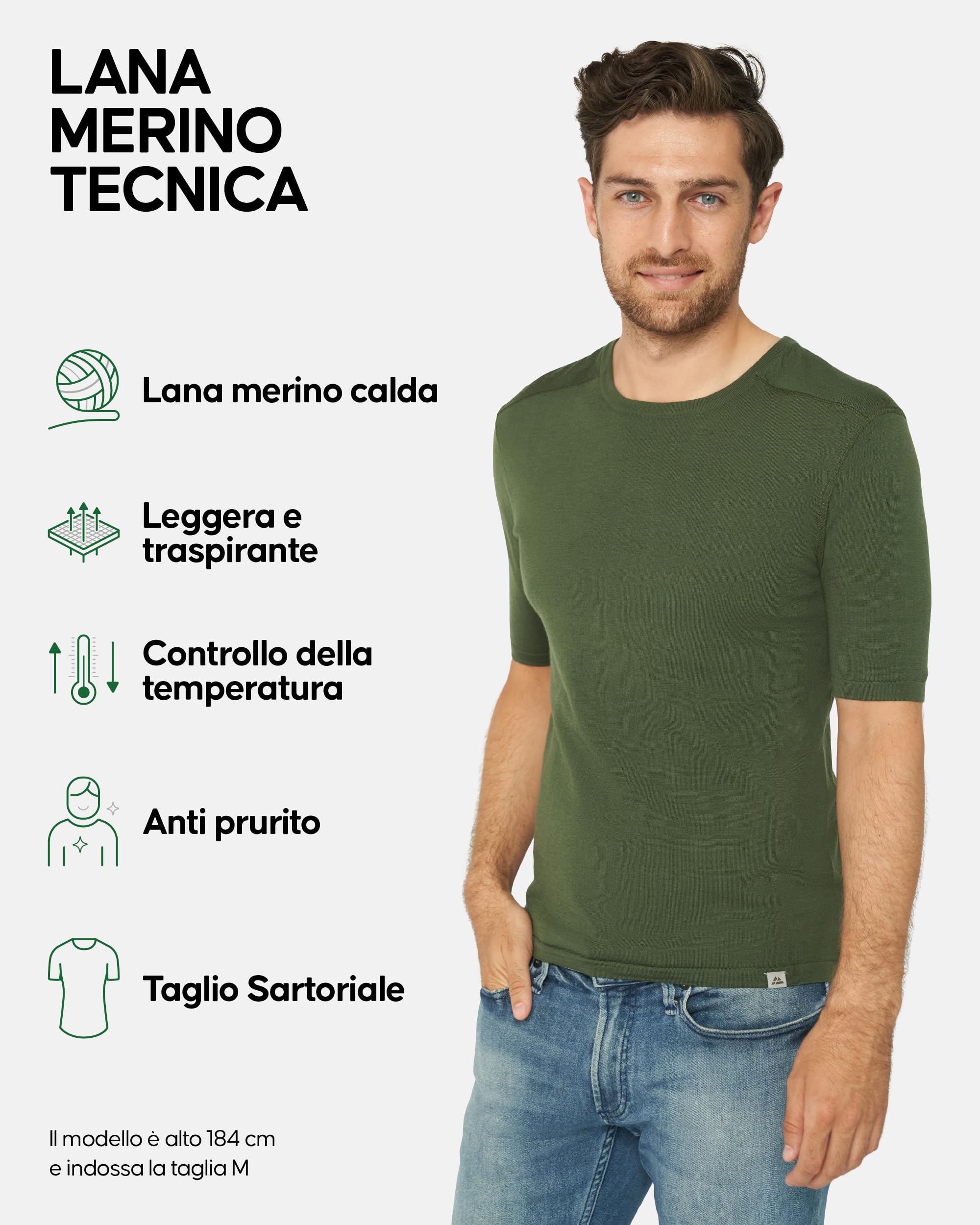 DANISH ENDURANCE Maglia Termica Uomo Lana Merino, Intimo Termico Uomo, Maglia Termica Manica Corta per Trekking, Escursionismo