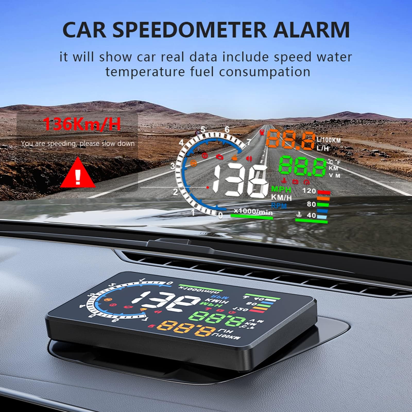 Pantalla Frontal para Coche, HUD P8, OBDII y Sistema Dual GPS, el Primer Modelo en el Mercado se Puede Instalar en molduras de Pilar A (2)