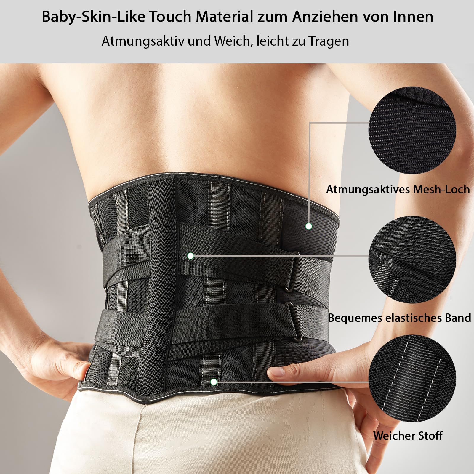 Ceinture de soutien dorsal respirante pour homme et femme avec rembourrage lombaire 3D amovible, soutien dorsal avec 5 soutiens pour soulager les maux de dos