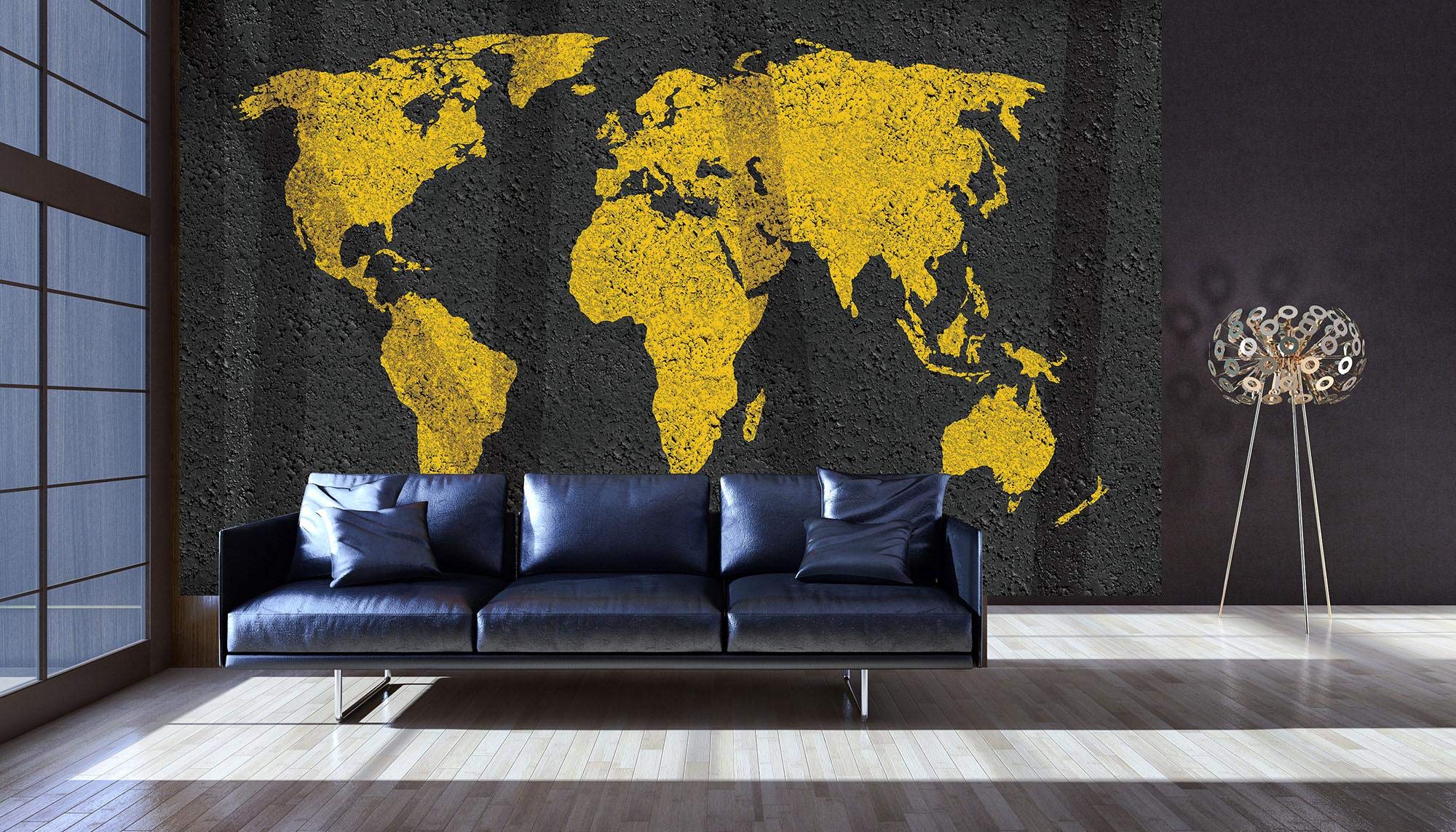 fototapeta tapeta polarowa żółta mapa fototapeta fototapeta AMF10000_VEN mapa żółty szary świat ściana V8 (368 cm x 254 cm) żółty, czarny